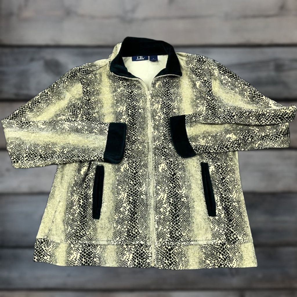Velour Velour Retro Snakeskin Print Zip Track Jacket Women's Large Unlined Black Trim Size L / US 10 / IT 46 - 1 Thumbnail