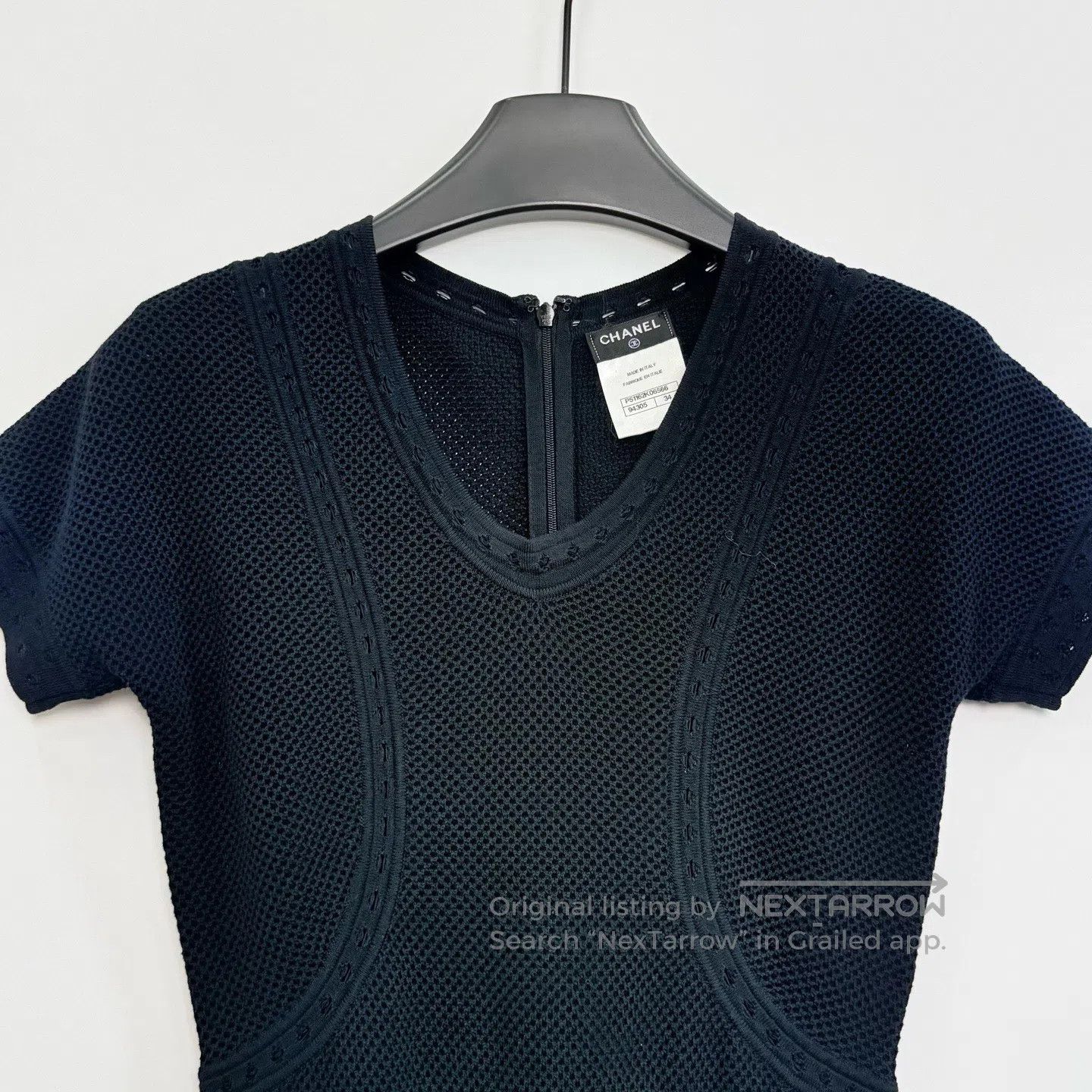 Chanel Chanel Black V-Neck Ribbed A-Line Knit Dress| Size XXS / US 00 / IT 34 - 2 Thumbnail