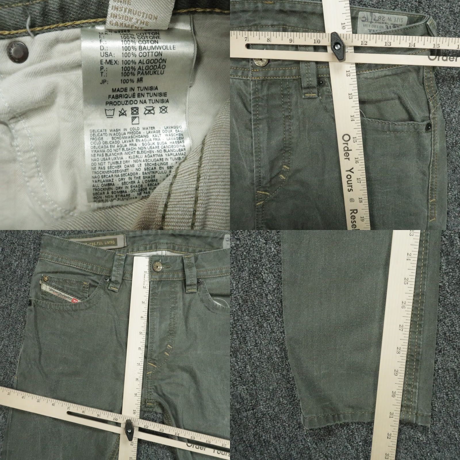 Diesel Diesel Jeans Slim 5-Pocket Denim Mens 29x32 Olive Green Thavar Skinny Regular Inseam 32 Size US 29 - 8 Thumbnail