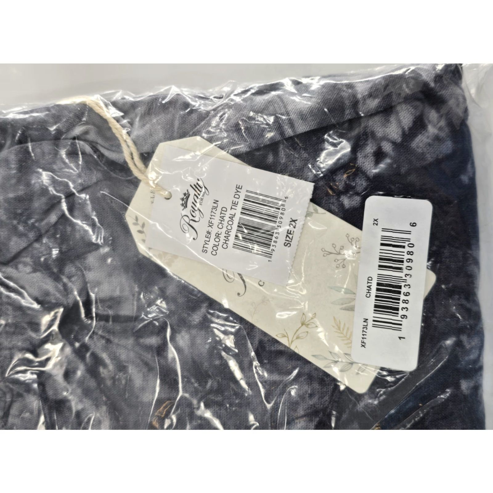 Vintage Royalty for Me NWT Women’s Linen Button Hem Flood Pants - Charcoal Tie Dye 2X - Plus Size 52% Linen 48% Viscose Size 40" / US 18 - 5 Thumbnail