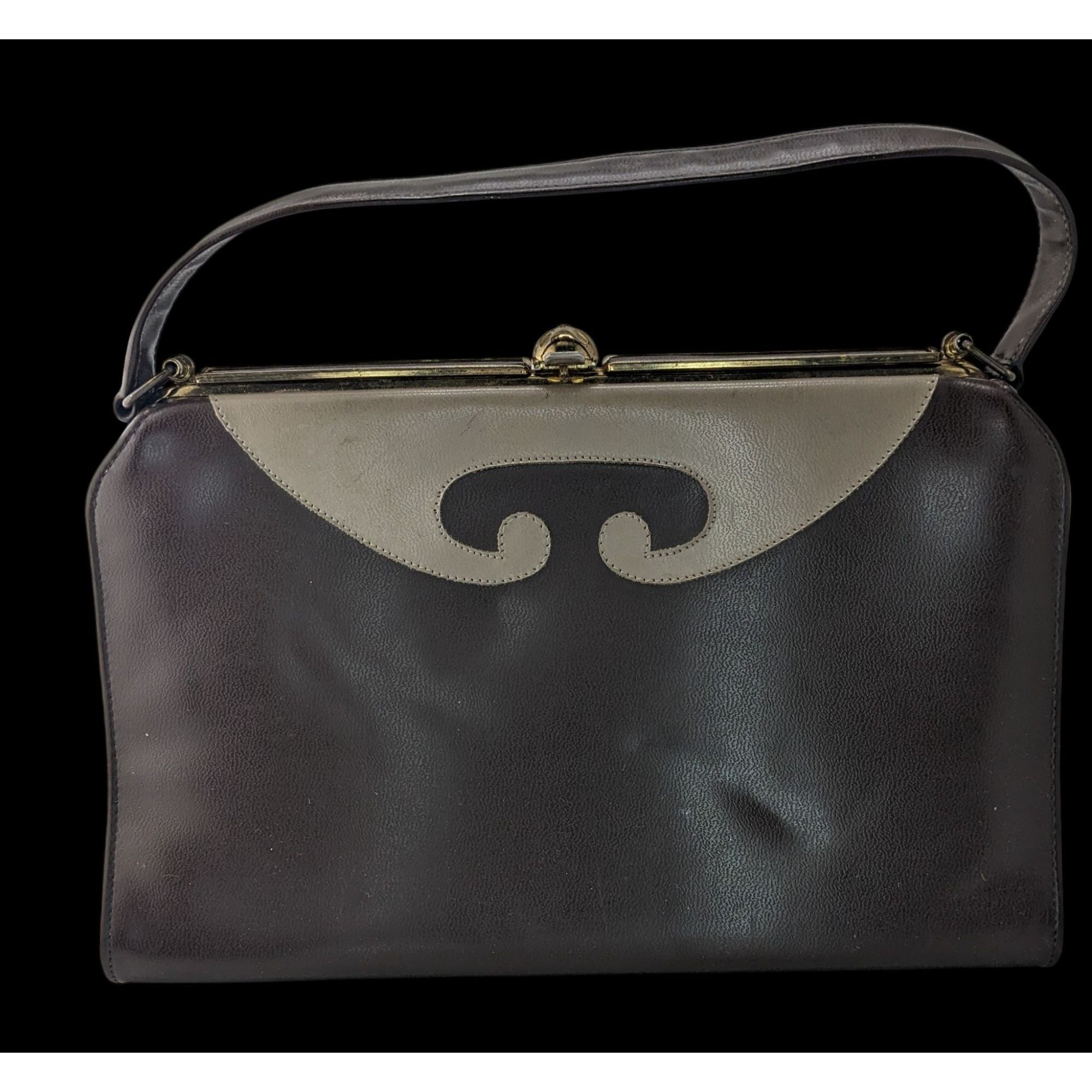 Other Vintage 50s/60s Black & Taupe Mod Handbag Retro Twist Clasp Size ONE SIZE - 1 Thumbnail