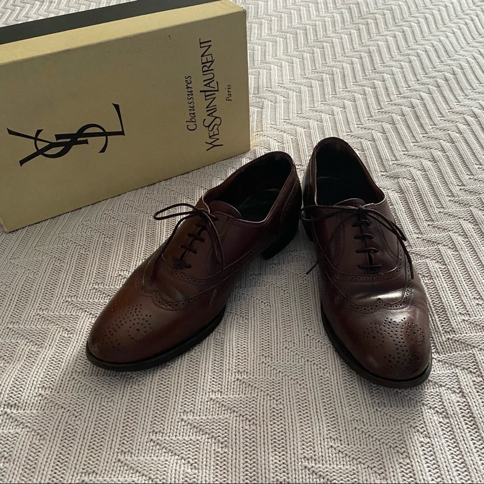 image of YVES Saint Laurent Vintage YSL Brown Leather Brogue Oxford Shoes Size 8, Men's
