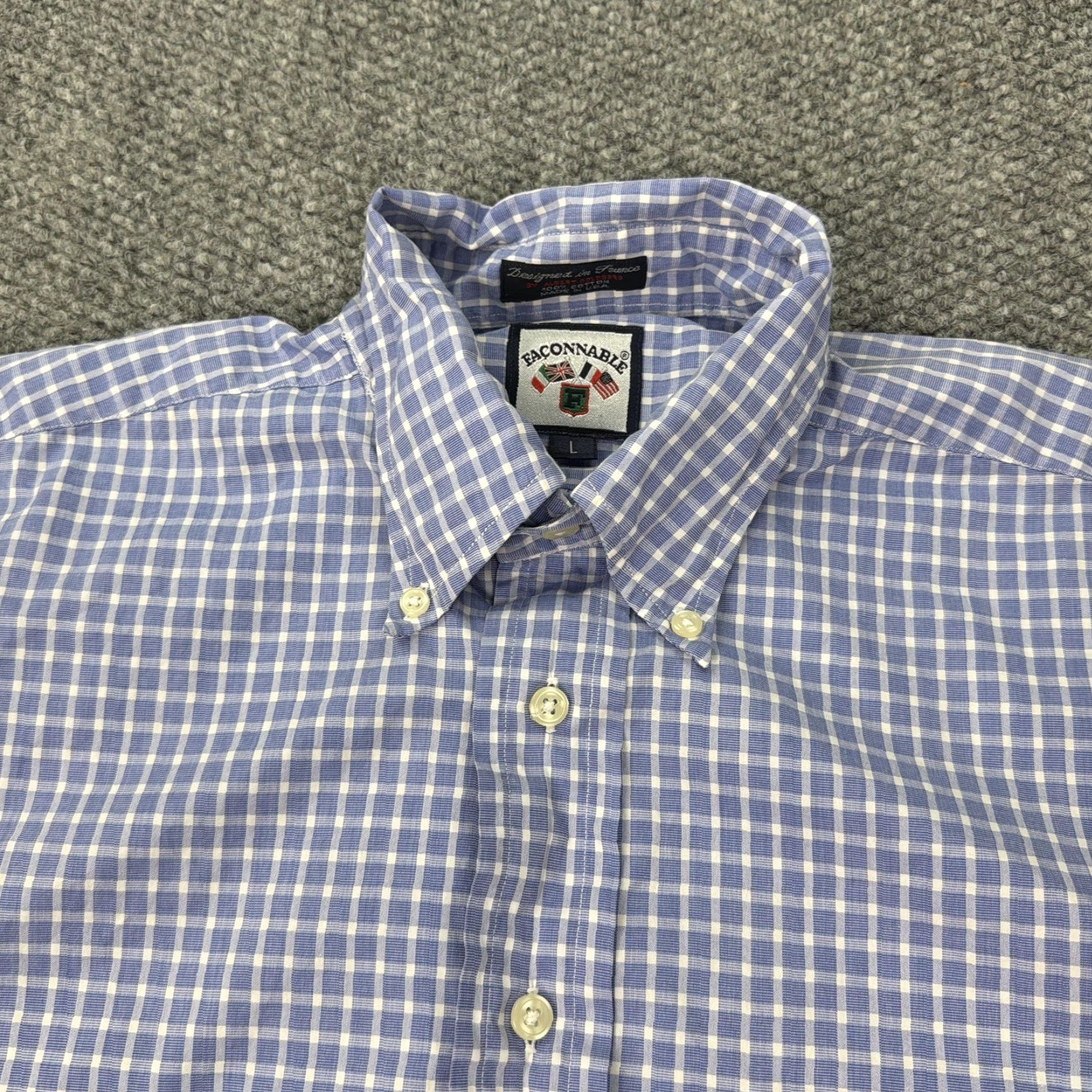 Faconnable VINTAGE Faconnable Shirt Mens Large Blue White Check Button Down Cotton Made USA Size US L / EU 52-54 / 3 - 3 Thumbnail