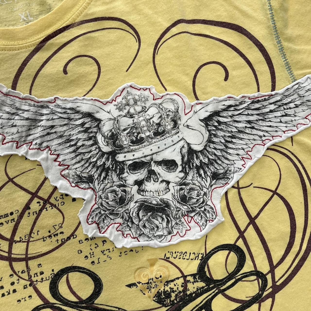Ecko Unltd. Y2K Marc Ecko Cut & Sewn Winged Skull Yellow Graphic T shirt Size US XL / EU 56 / 4 - 3 Thumbnail