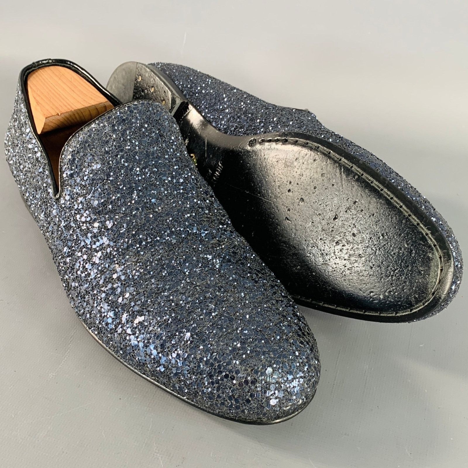 Jimmy Choo JIMMY CHOO Thame Grey Black Glitter Leather Slip On Loafers Size US 9 / EU 42 - 5 Thumbnail