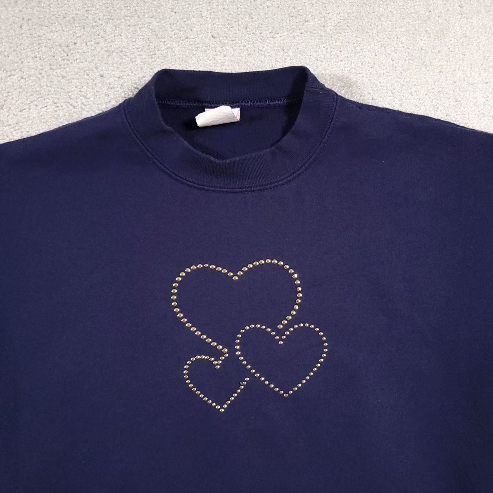 Vintage Vtg Ginnis Girls Sweatshirt Women's M Blue Hearts Studded Grandma USA Made Hoodie? Size M / US 6-8 / IT 42-44 - 3 Thumbnail
