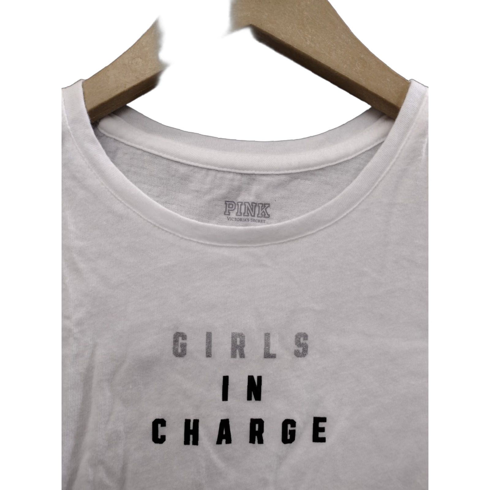 Victoria's Secret PINK Victoria's Secret Crop Tank-Top Logo Girls In Charge Sleeveless White Small Tank Top Women Adult Regular Cotton Blend Shirt/Top Size S / US 4 / IT 40 - 1 Thumbnail