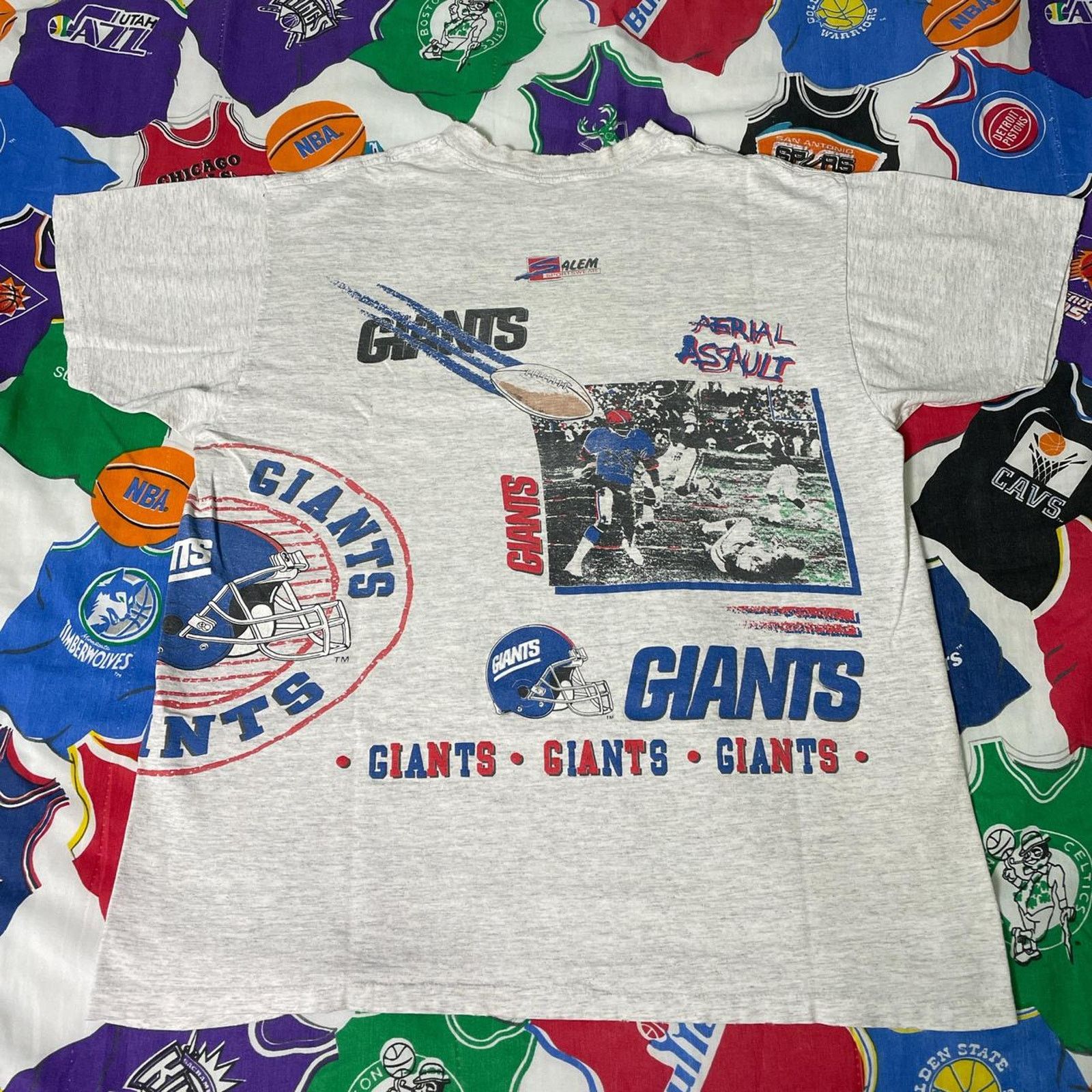 NFL × Salem Sportswear × Vintage Vintage 1991 NFL New York Giants Aerial Assault Football Tee Size US L / EU 52-54 / 3 - 2 Thumbnail