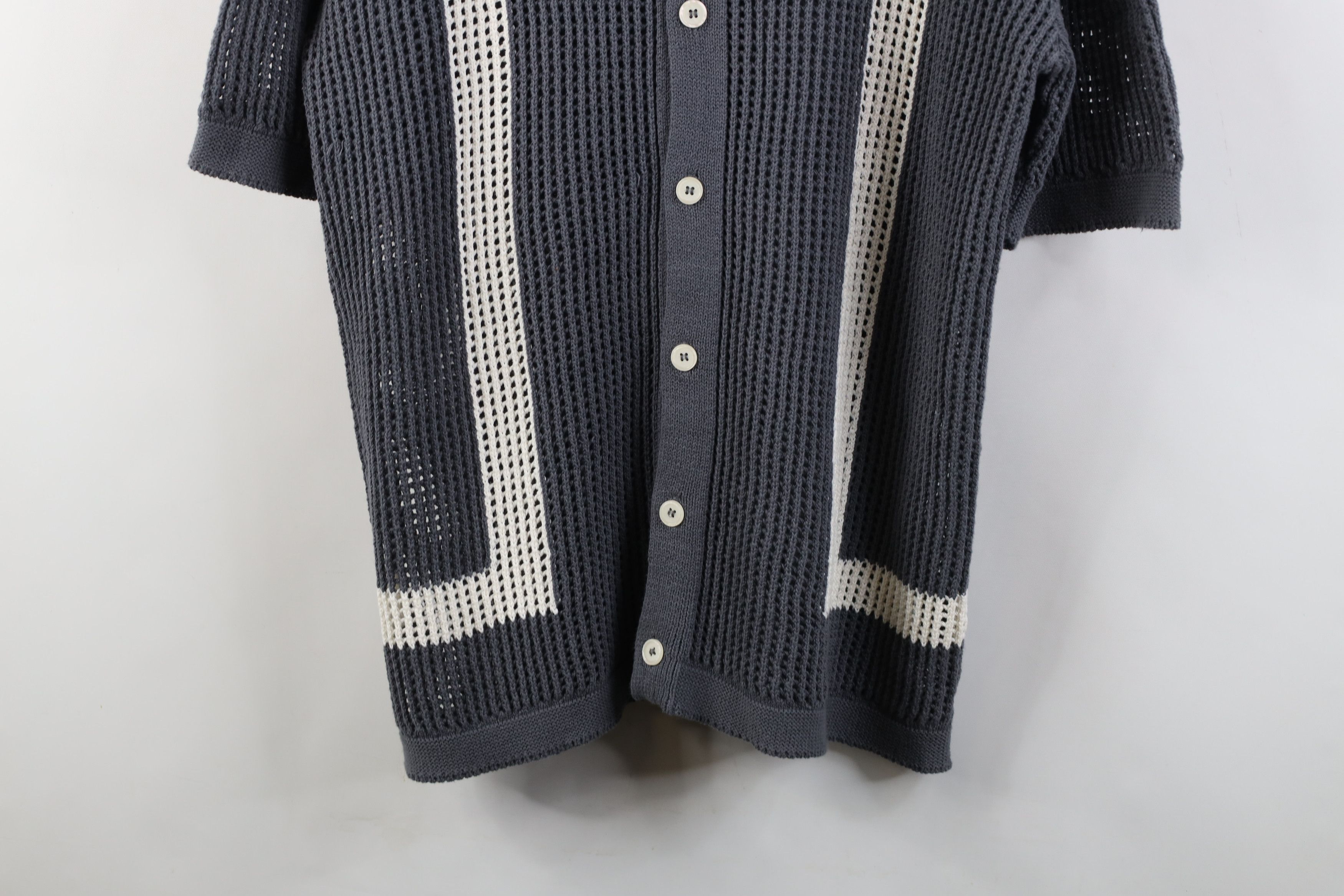 Vintage Vintage Y2K Rockabilly Mesh Knit Collared Button Shirt Gray Size US L / EU 52-54 / 3 - 3 Thumbnail