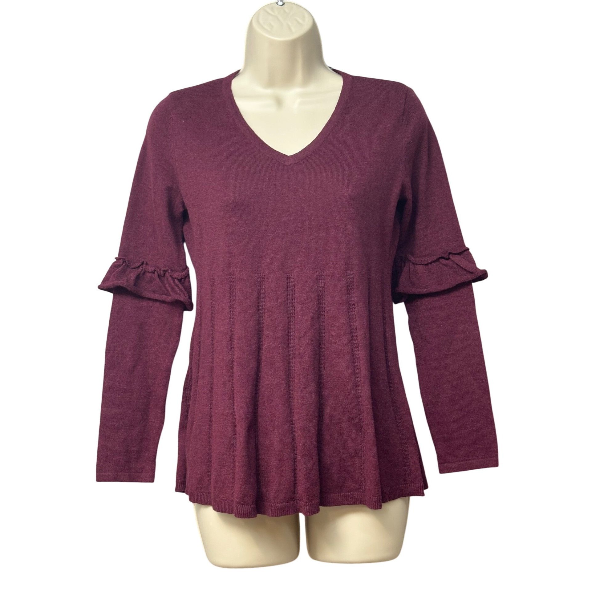 Other Style & Co Petite Pleated Ruffle-Sleeve Sweater, Medium Pur Size ONE SIZE - 5 Thumbnail