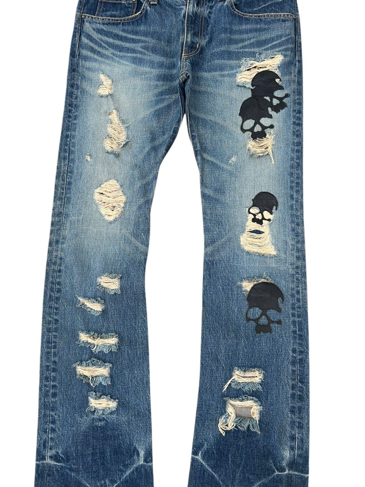 Kapital Flare Skull Stud Muffin Japanese Punk Distressed Denim Jeans Size US 35 - 7 Thumbnail