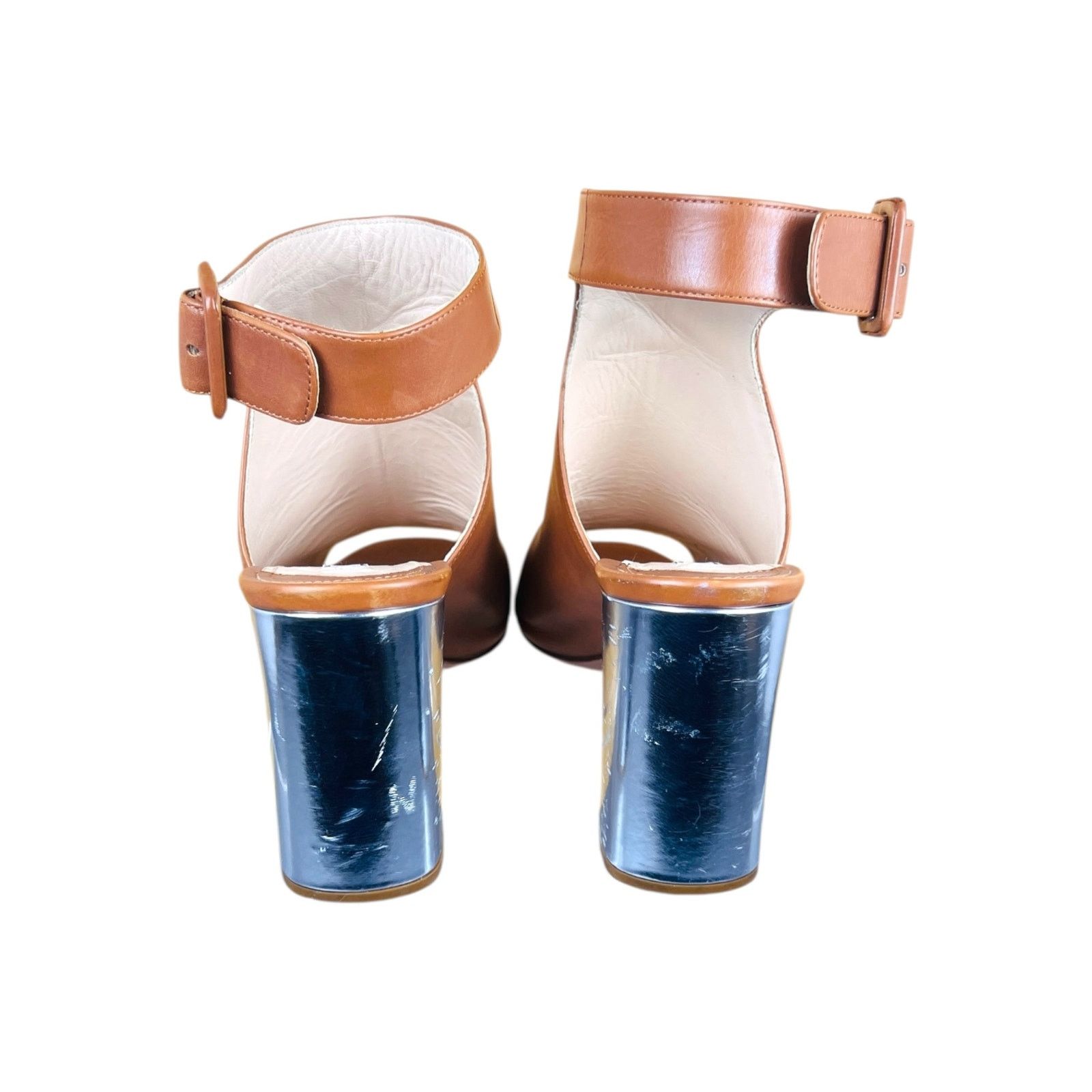 Prada Prada Brown Leather Metallic Block Heel Ankle Sandals 40 Size US 10 / IT 40 - 4 Thumbnail