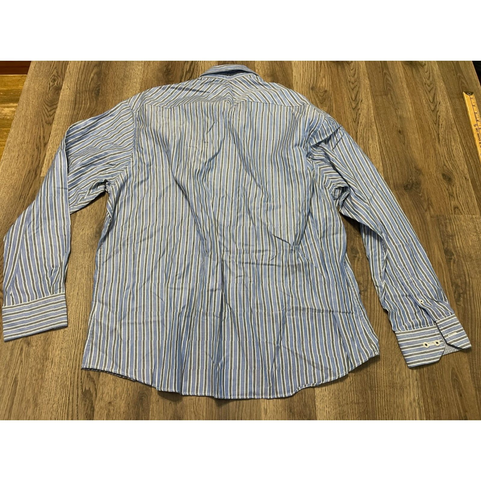 Johnston & Murphy Johnston & Murphy Shirt Men's XL Blue Gray White Striped Tailored Fit Button-Up Long Sleeve Casual Size US XL / EU 56 / 4 - 2 Thumbnail