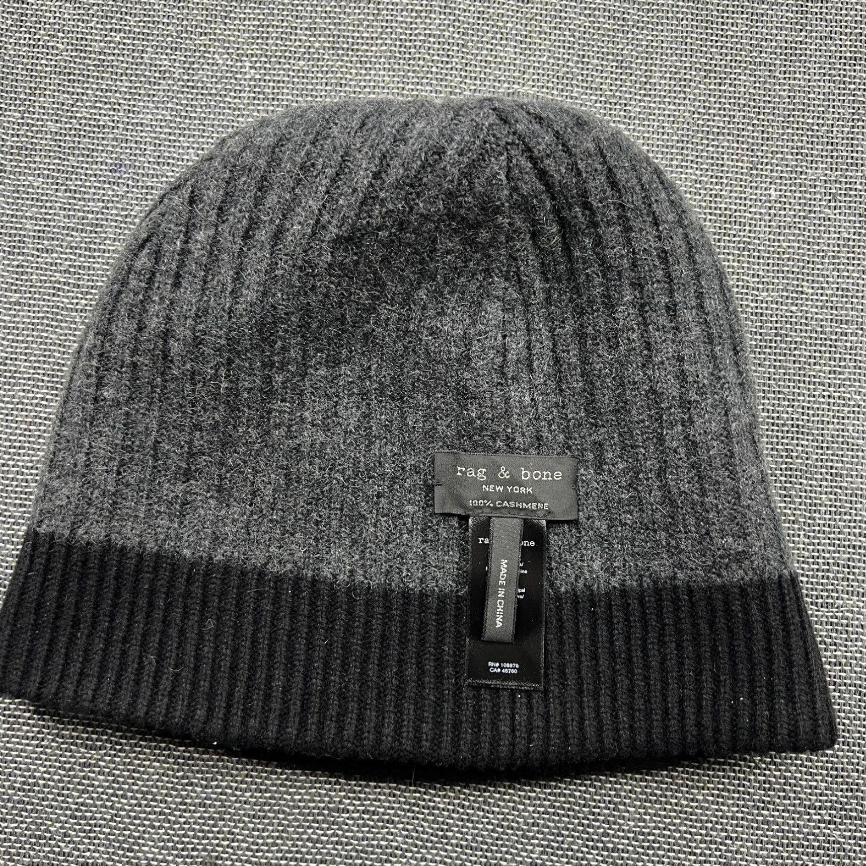 rag & bone Beanie Hat One Size Gray Cashmere Ribbon Unisex 