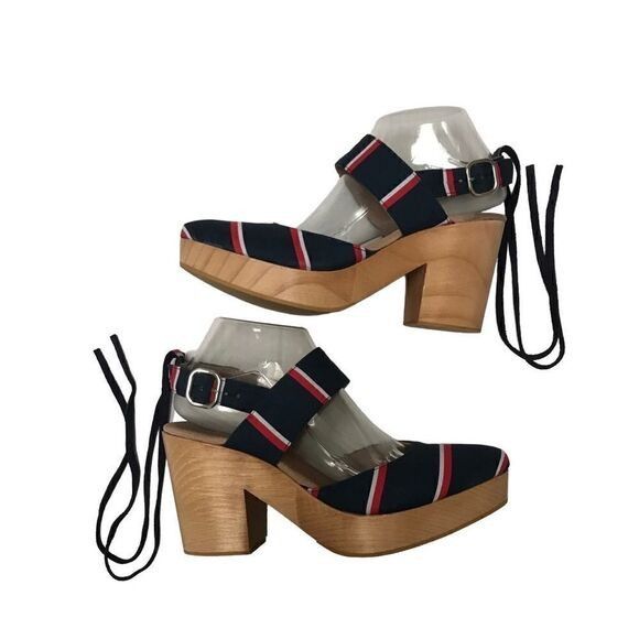 Free People Free People Monaco Boho navy striped wrap clog 39/9 Size US 9 / IT 39 - 4 Thumbnail