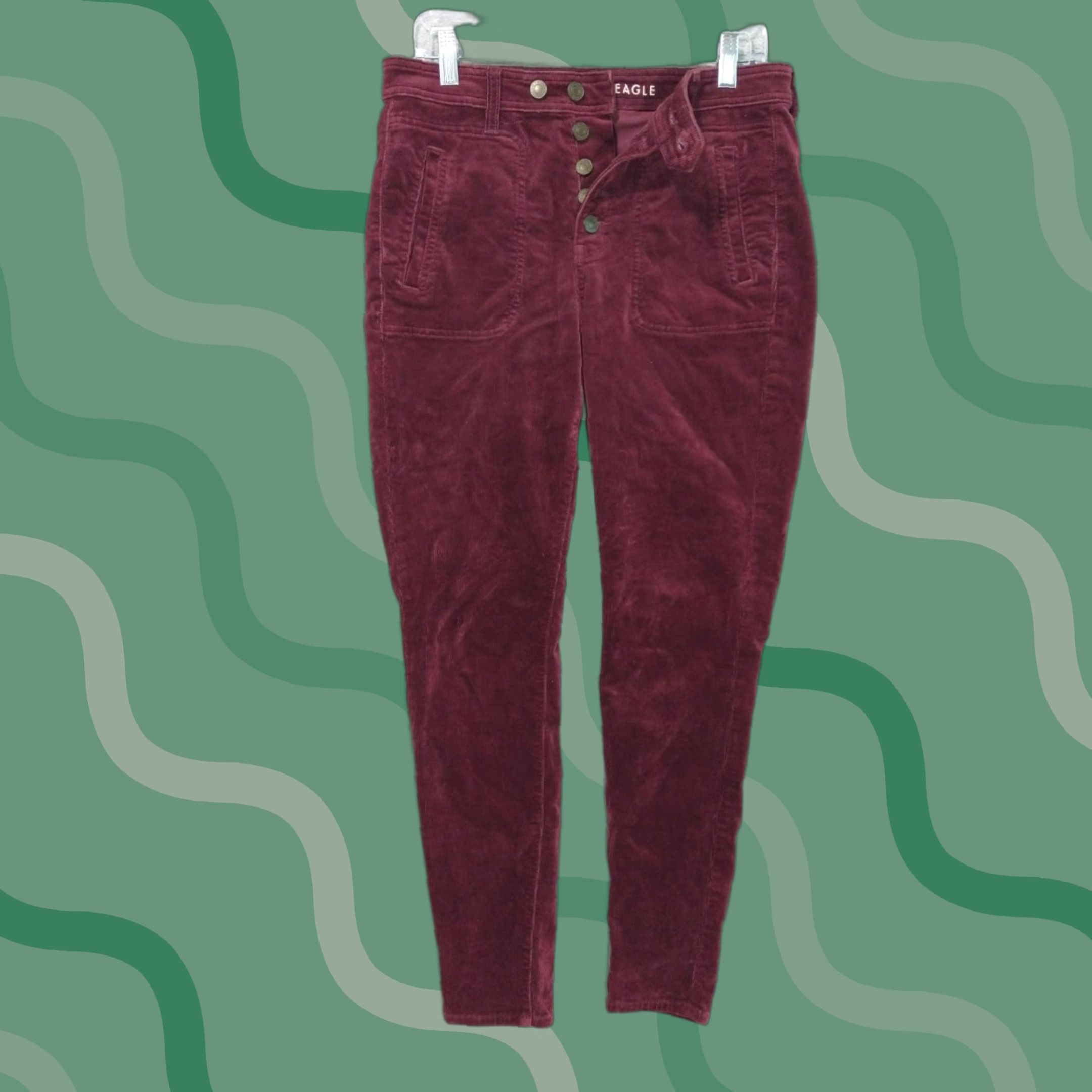 American Eagle Outfitters American Eagle Outfitters Jeans Womens 8 Red Corduroy Jegging High Rise Button Stretch Retro 90s Mens Womens Boys Girls Size 30" / US 8 / IT 44 - 1 Thumbnail