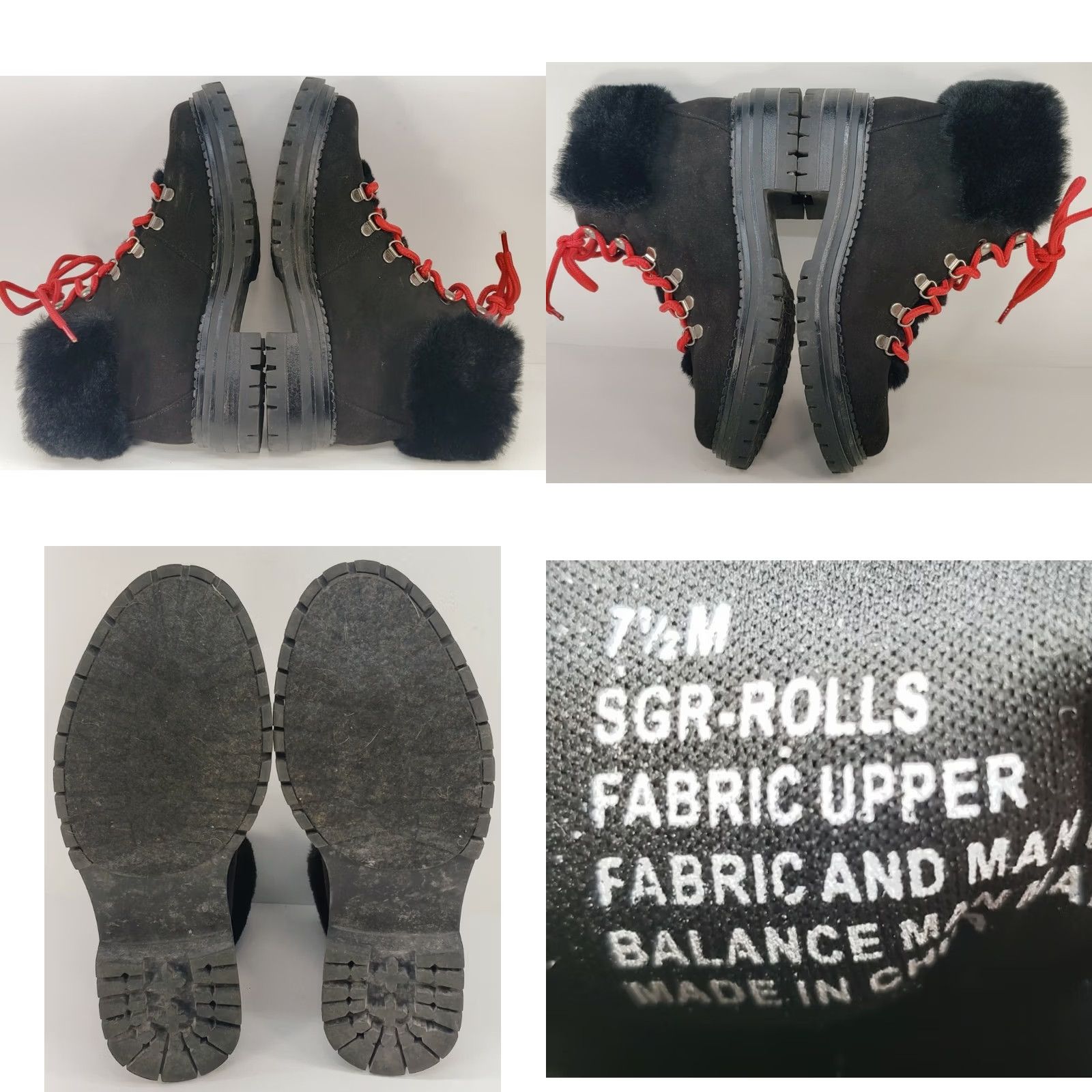 Sugar Sugar Boots Womens Black Rolls Women Winter Suede Lugged Soles Red Laced Hiker Size US 8 / IT 38 - 8 Thumbnail