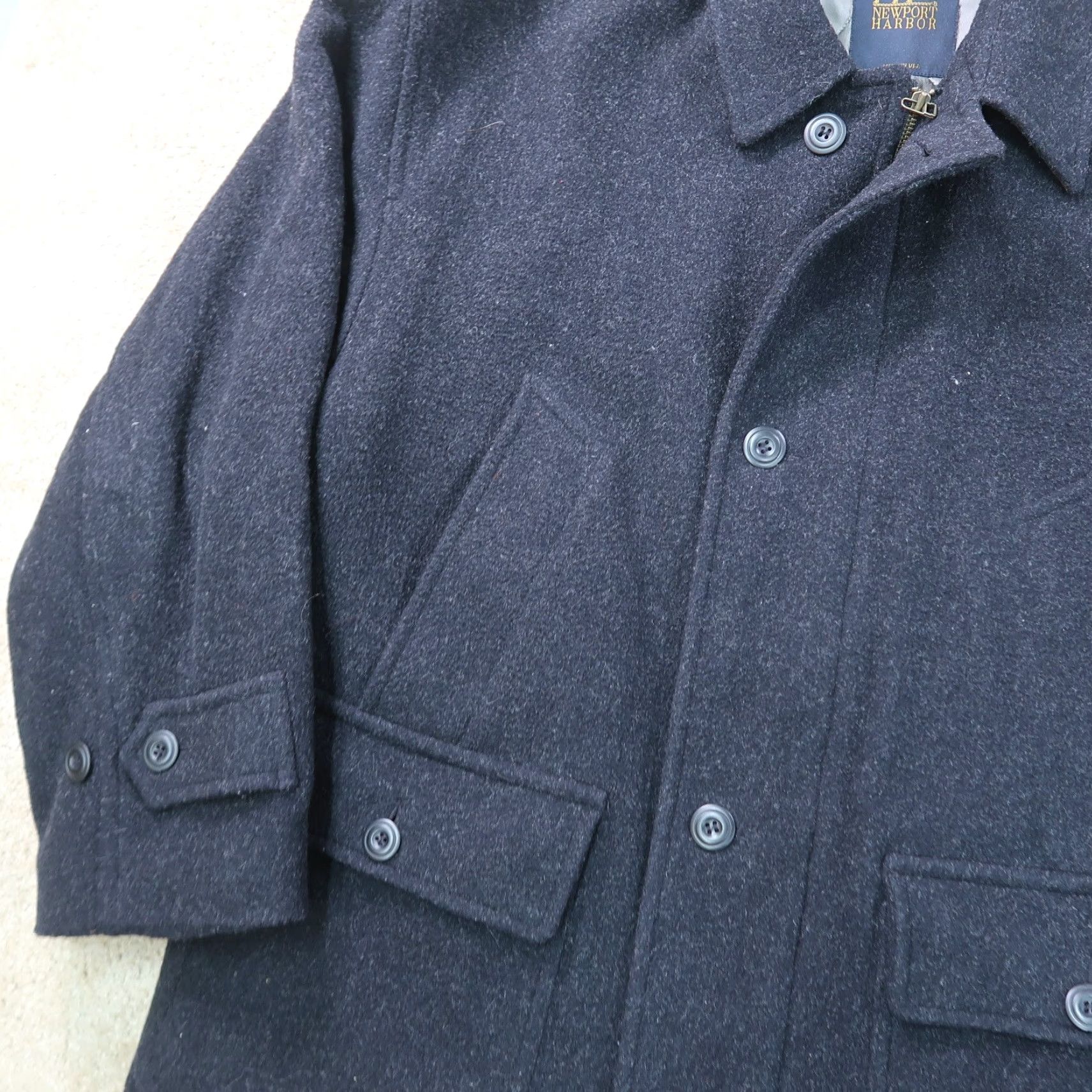 Vintage Newport Harbor Wool overCoat Jacket Men's 2XL Full Zip Blue Insulated Lined Wool Coat Stand-Up Collar Winter Casual Workwear 80s 90s Womens?? Size US XXL / EU 58 / 5 - 6 Thumbnail