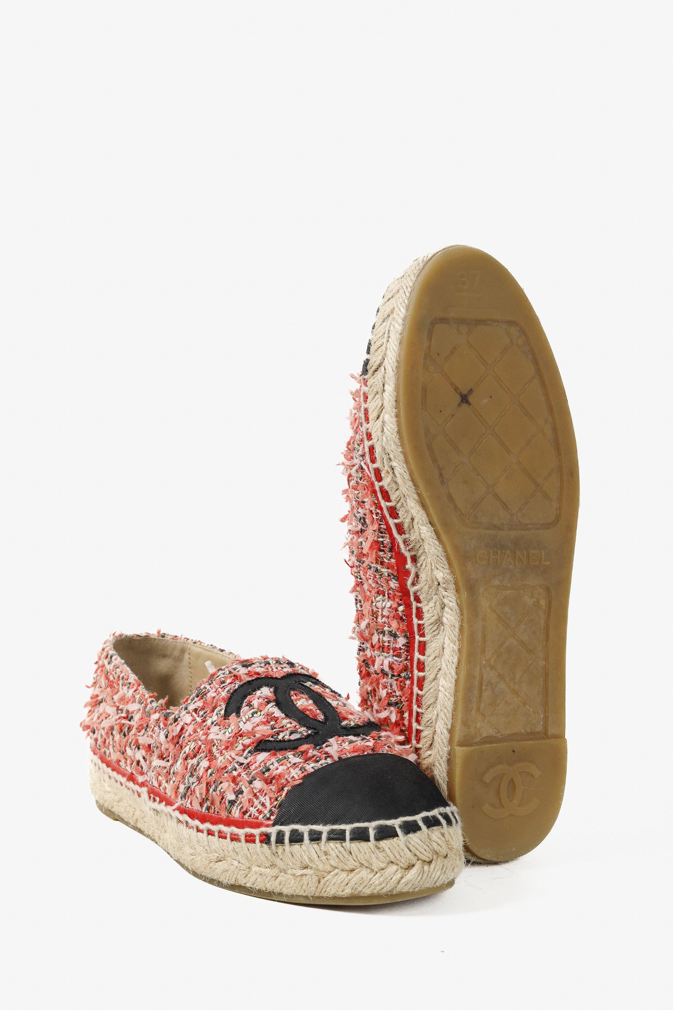 Chanel Chanel 21C Coral Tweed Grosgrain CC-Logo Espadrilles Size US 6.5 / IT 36.5 - 5 Thumbnail