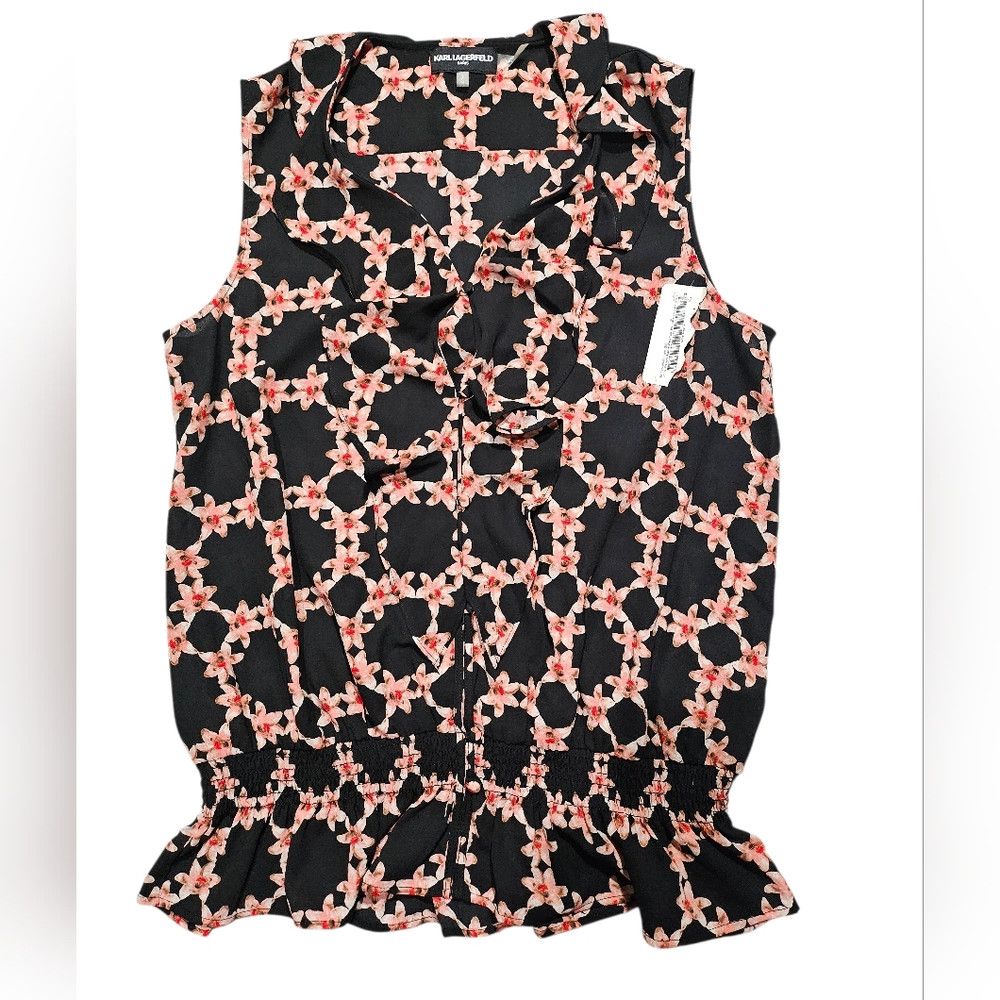 Karl Lagerfeld Karl Lagerfeld Sleeveless Button Up Drop Waist Blouse Large Size L / US 10 / IT 46 - 3 Thumbnail