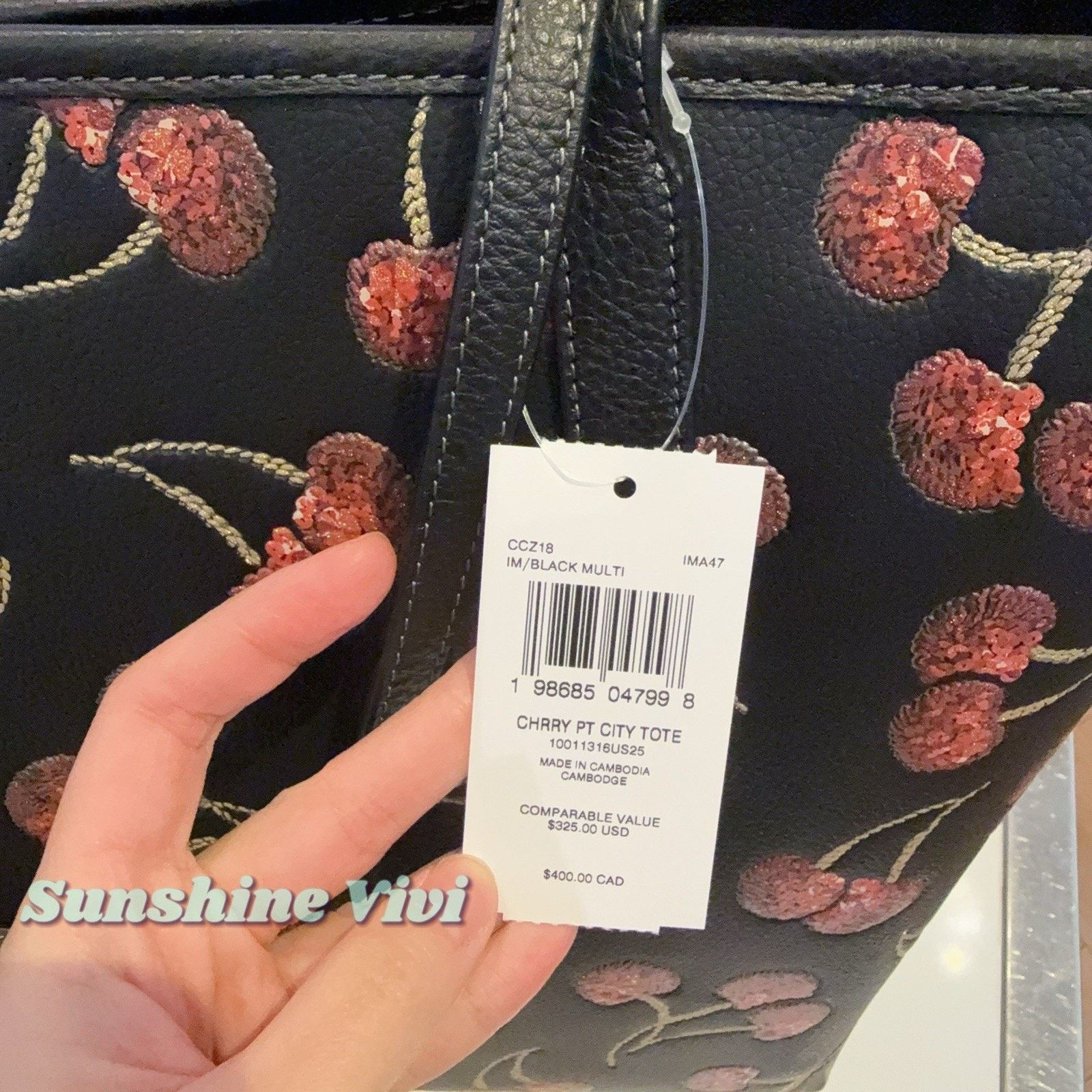 Coach NWT Coach City Tote Bag Cherry Print CCZ18 Gold/Black Multi Size ONE SIZE - 6 Thumbnail
