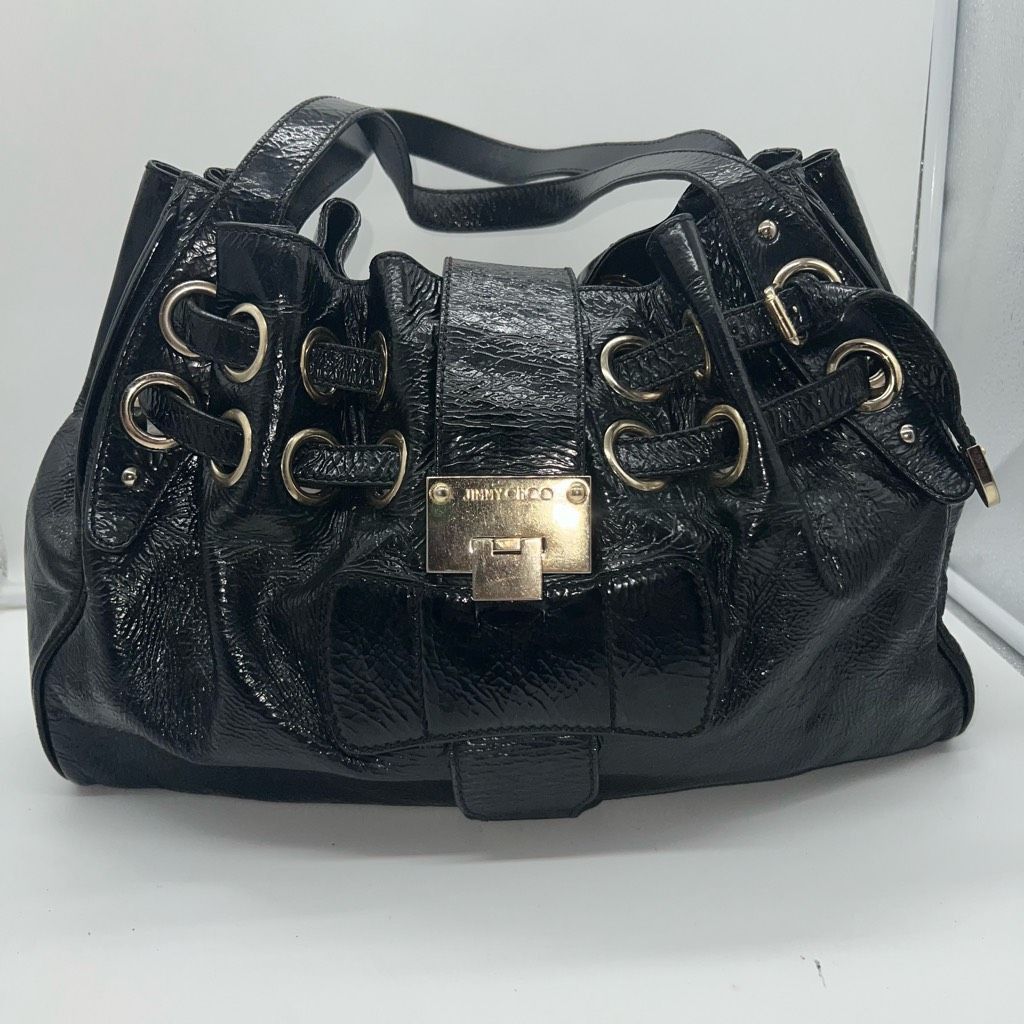 Jimmy Choo JIMMY CHOO RAMONA BLACK PATENT LEATHER CRINKLE SHOPPING HAND Size ONE SIZE - 1 Thumbnail