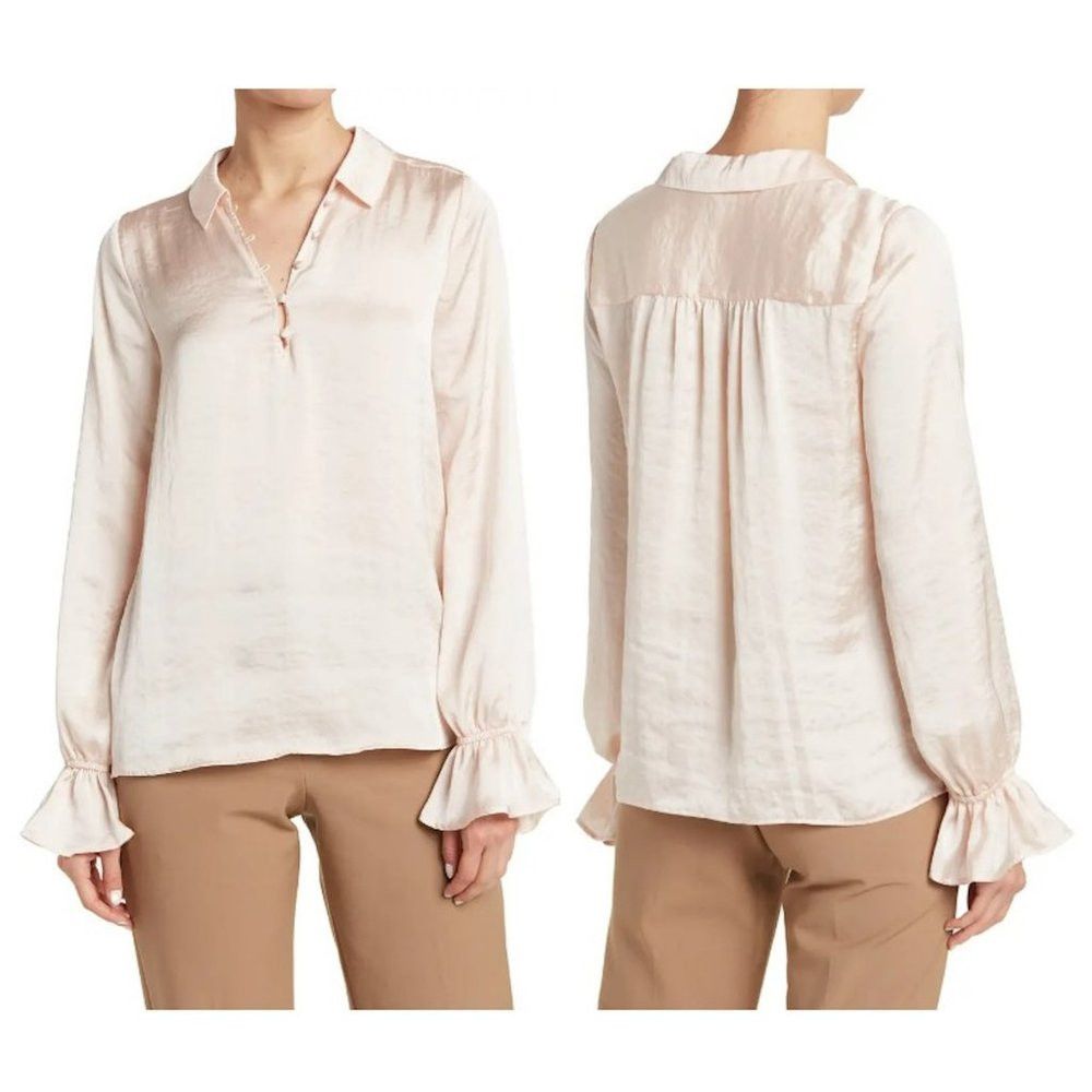 Paige NWT New $179 Paige Resa Satin Pale Pink Blouse Size L Size L / US 10 / IT 46 - 1 Thumbnail