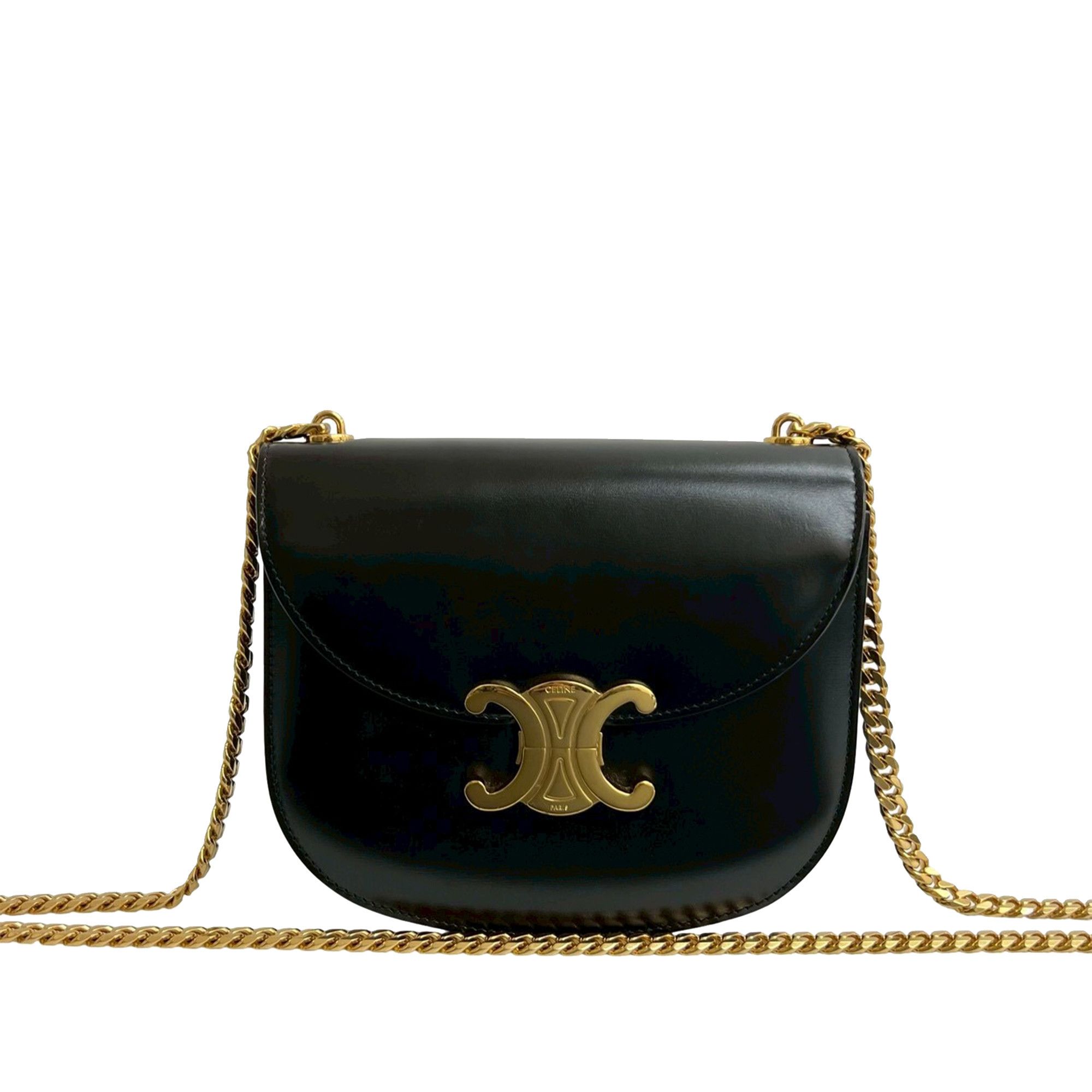 Celine Celine Teen Shiny Calfskin Triomphe Besace Clea Chain Crossbody Size ONE SIZE - 1 Thumbnail