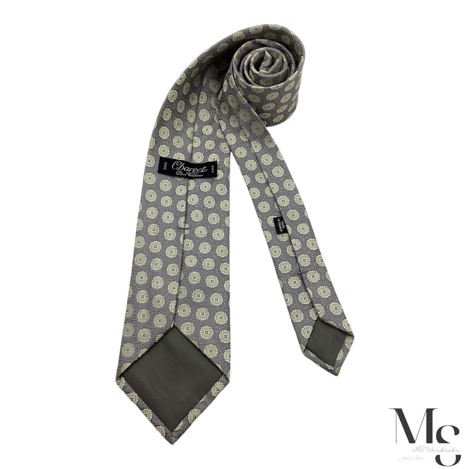 Charvet CHARVET PLACE VENDÔME Gray Geometric Silk Tie Made In France Size ONE SIZE - 2 Thumbnail
