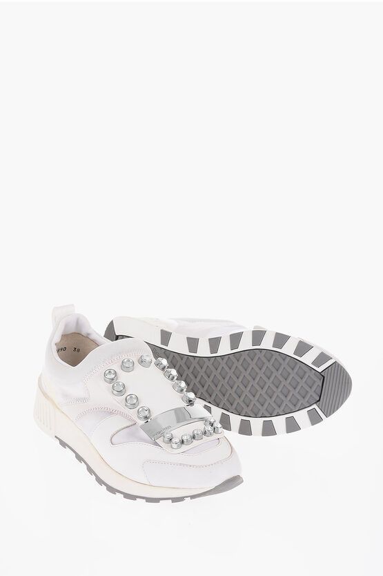 image of Sergio Rossi Slip On Running Patch With Jewel Applications Shoes in White, Women's (Size 8)