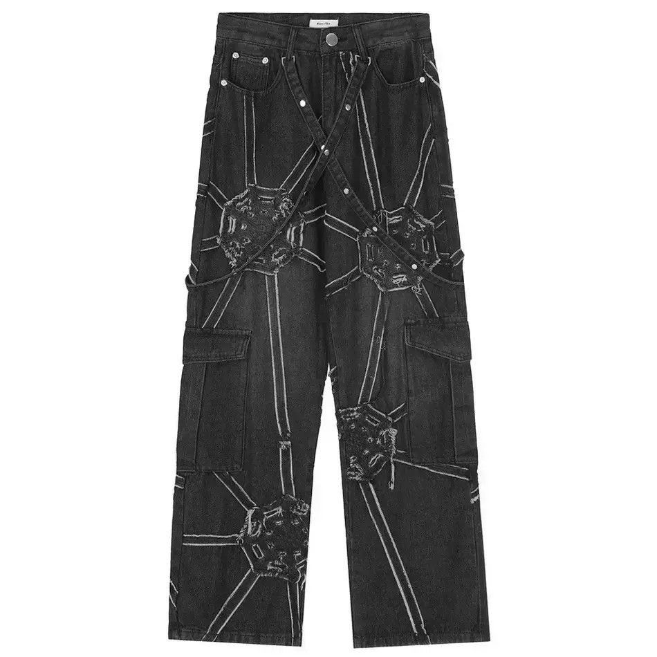 Japanese Brand Spider splicing baggy jeans pants hip hop loose straight Size US 32 / EU 48 - 4 Thumbnail