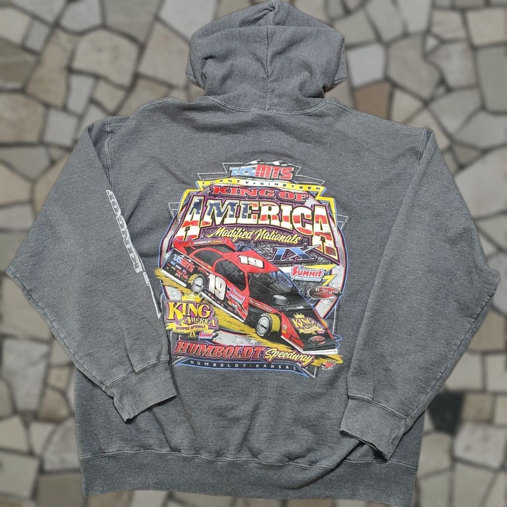 Port & Company Dirt Track Speedway Racing Hoodie Mens XL Gray USMTS MN Modified Nationals Size US XL / EU 56 / 4 - 1 Thumbnail