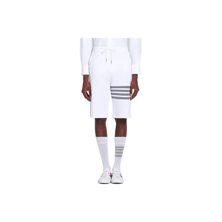 Thom Browne Thom Browne White Striped Sports Shorts for Men Size US 34 / EU 50 - 1 Thumbnail