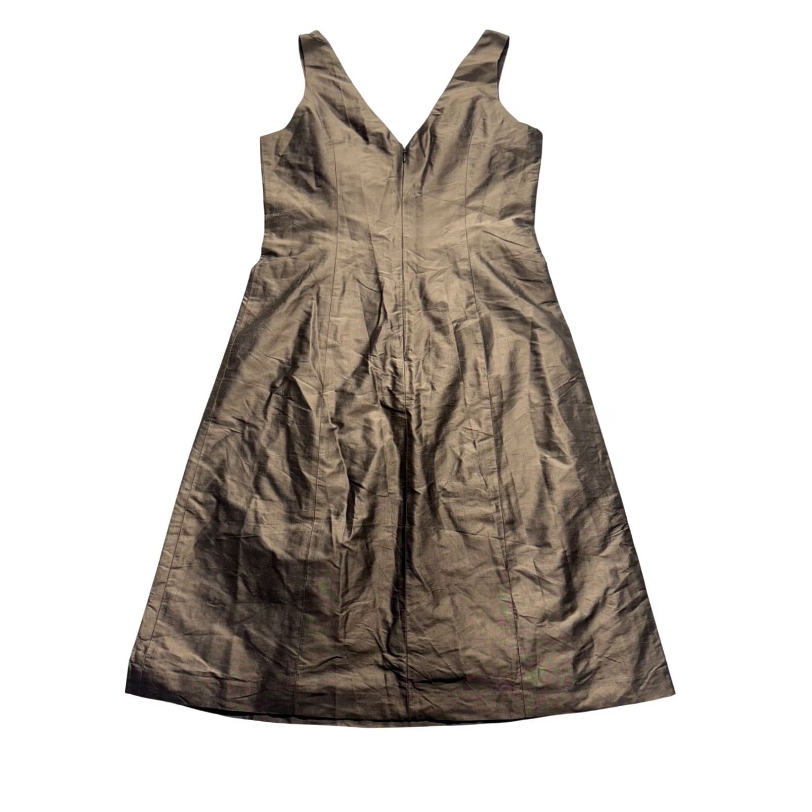 Silhouette Simple Silhouettes Dress Sleeveless V-Neck A-Line Brown 100% Silk Knee Length Sz 10 Unisex Adults Size L / US 10 / IT 46 - 2 Thumbnail