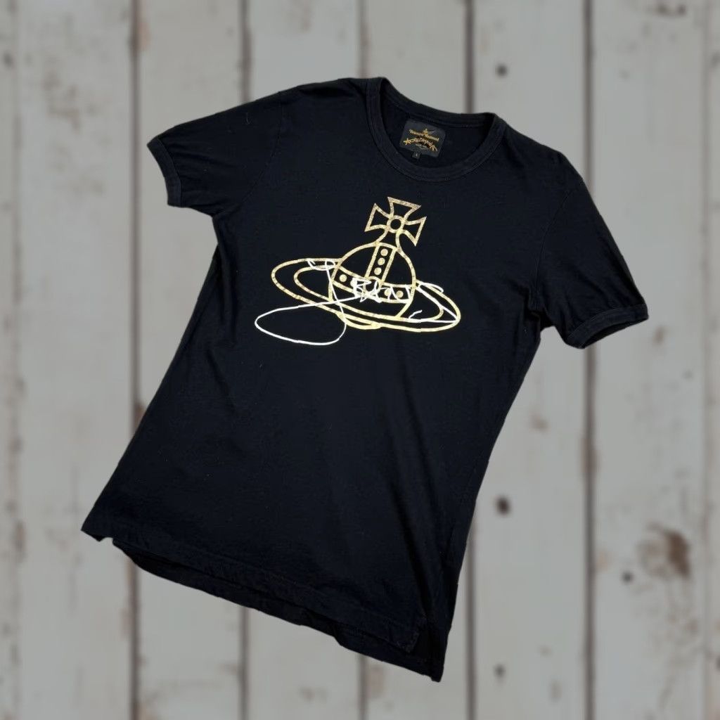Vivienne Westwood Vivienne Westwood T-Shirt Men L Black Crew Neck Short Sleeve Logo Gold Foil Orb Big Logo Size US L / EU 52-54 / 3 - 1 Thumbnail