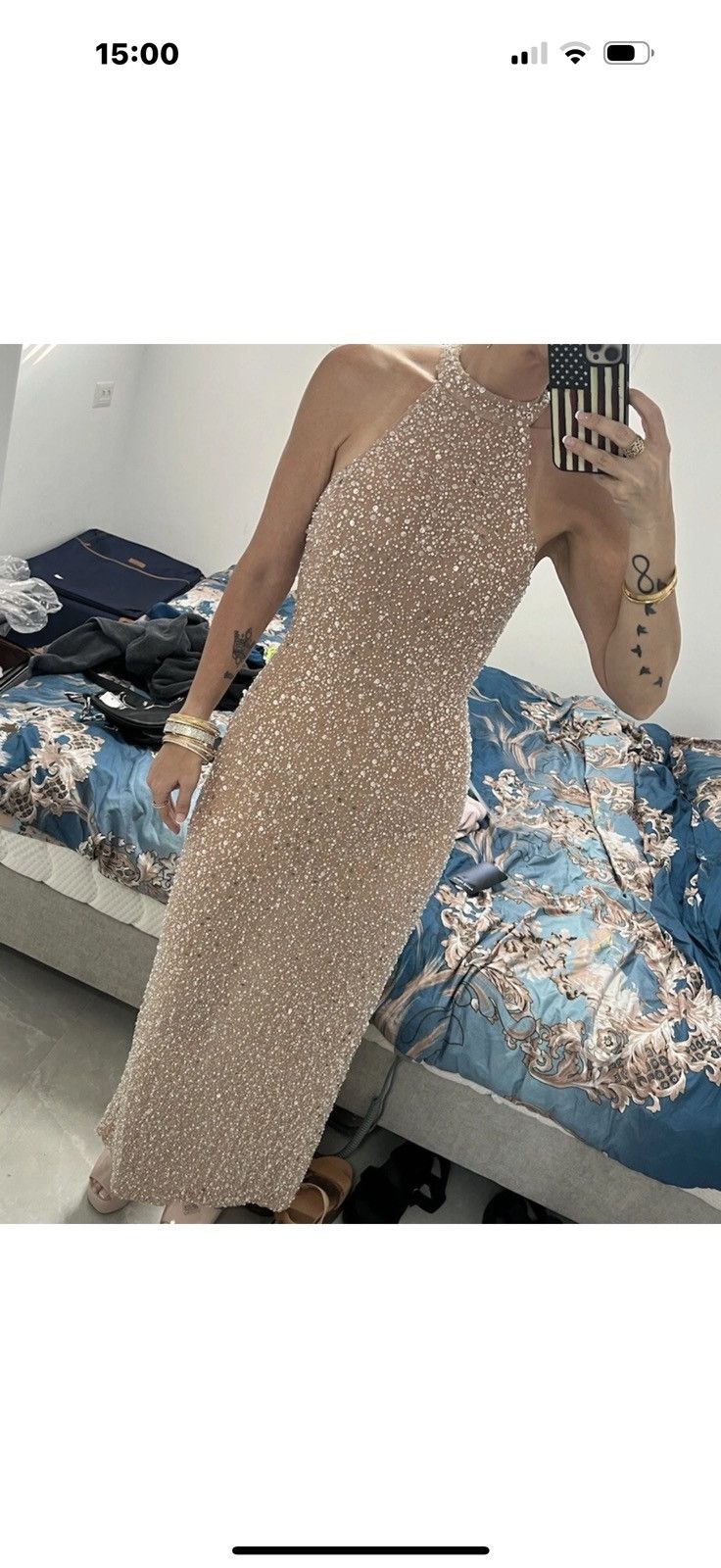 Bcbgmaxazria BCBGMAXAZRIA Jules Beaded Semi-Sheer Halter Gown Size XS / US 0-2 / IT 36-38 - 4 Thumbnail