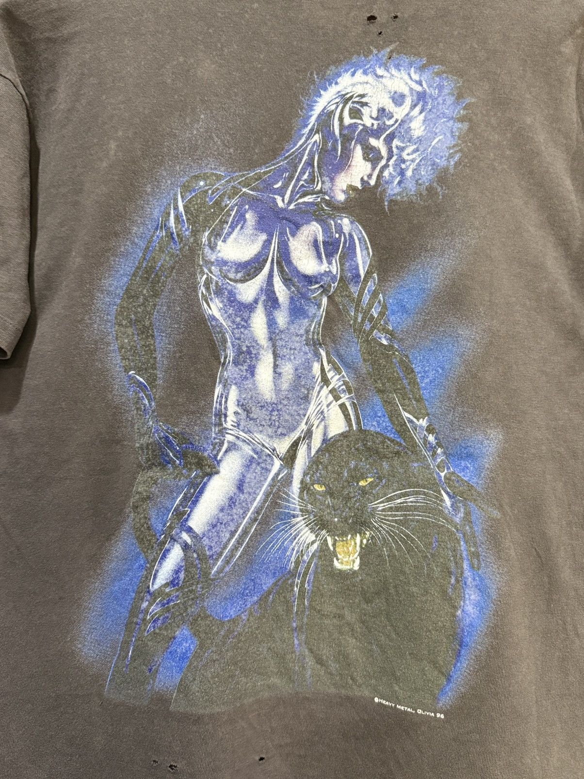 Band Tees Thrashed Vintage 90s Olivia Heavy Metal Distressed Tee Size US M / EU 48-50 / 2 - 2 Thumbnail