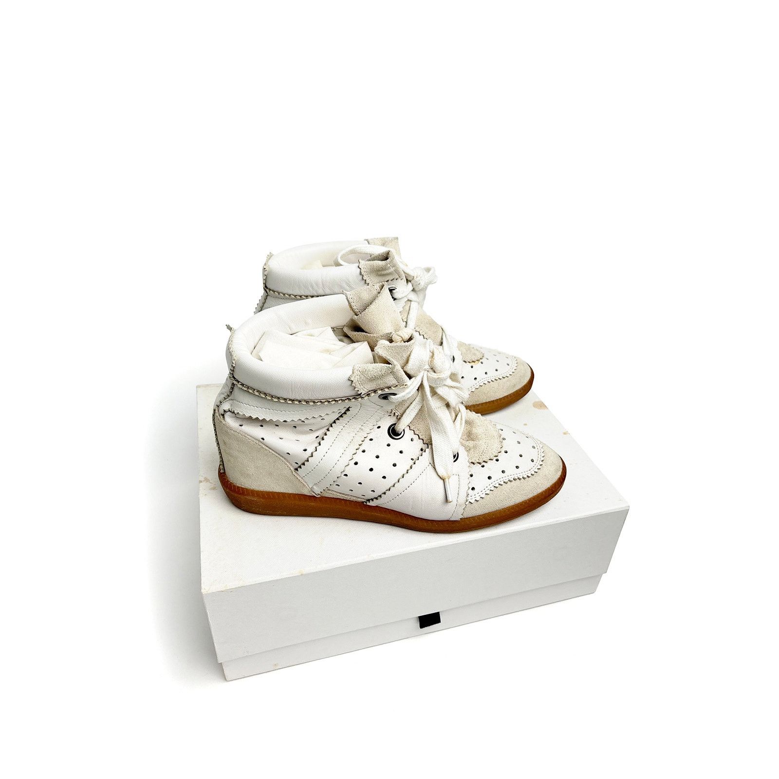Isabel Marant Beige/White Leather Sneaker Wedge Size US 7 / IT 37 - 6 Thumbnail