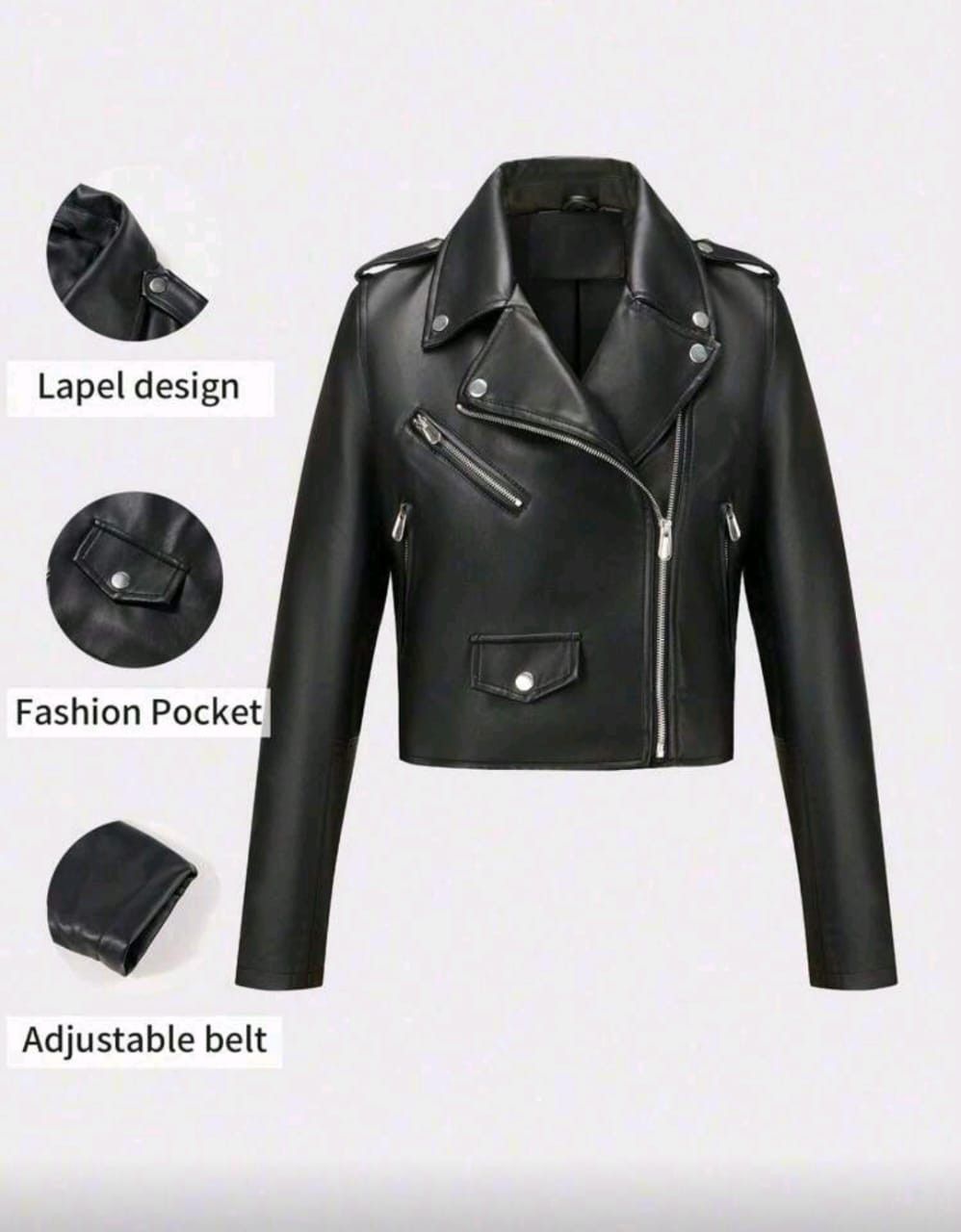Other Women’s Black PU Leather Biker Jacket – Moto Style Size S / US 4 / IT 40 - 6 Thumbnail