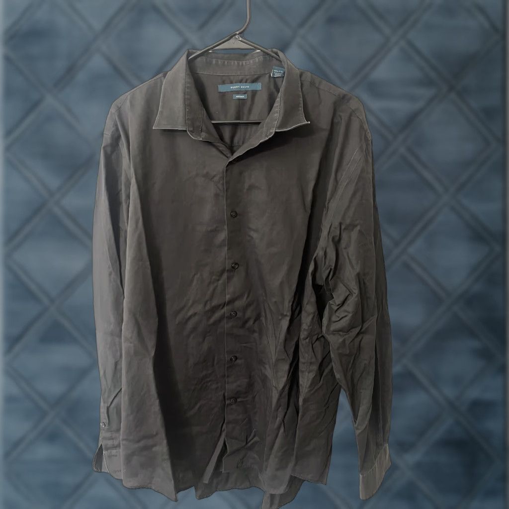 Perry Ellis PERRY ELLIS Non-Iron Solid Black Long Sleeve Button-Up Shirt Men 2XL Size US XXL / EU 58 / 5 - 1 Thumbnail