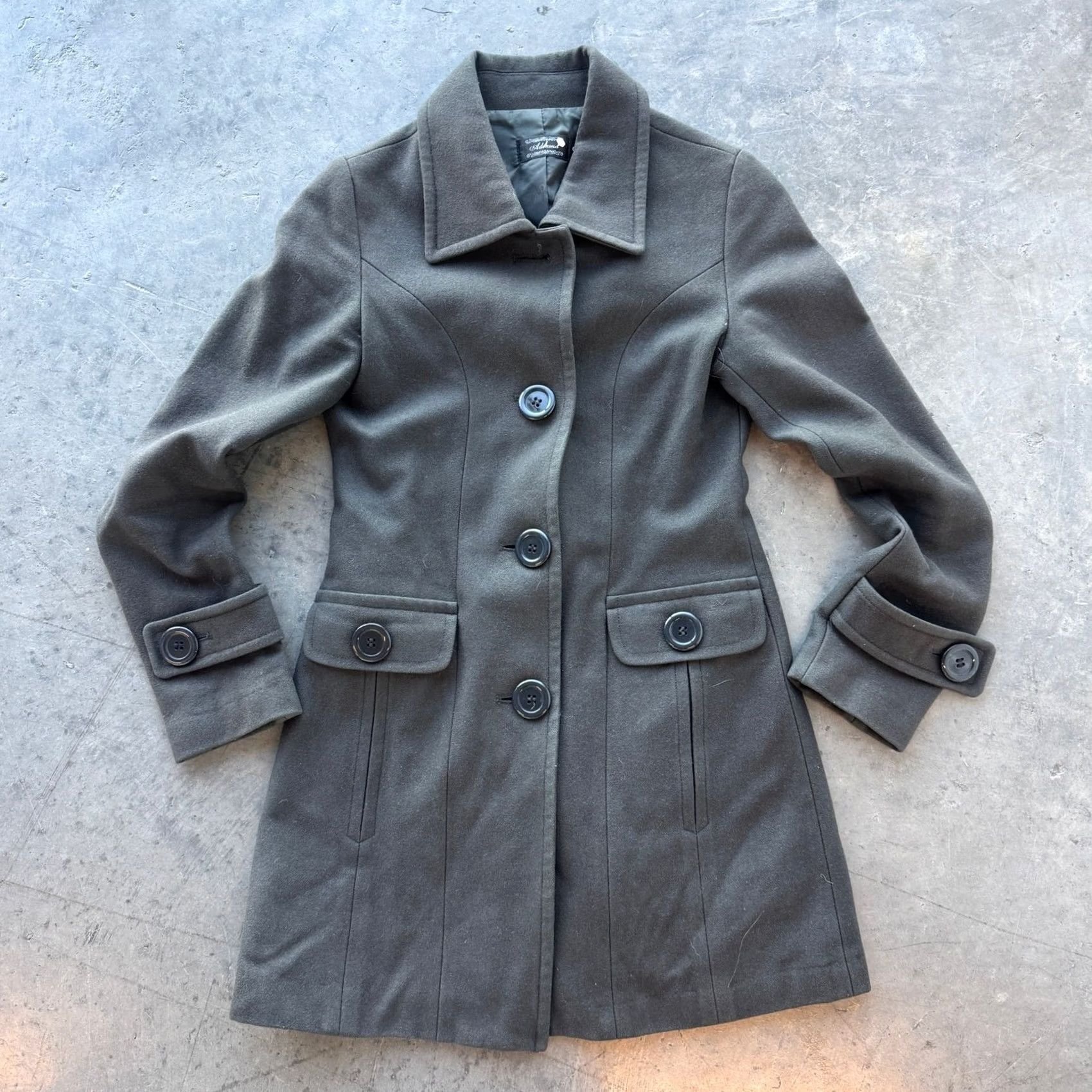 Olive VINTAGE Adriana Olive Dark Green Button Up Peacoat Jacket Women XS Small Wool Green 20+ Years Womens Size XS / US 0-2 / IT 36-38 - 2 Thumbnail
