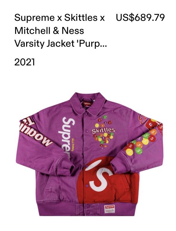 Mitchell & Ness × Supreme Supreme x Skittles x Mitchell & Ness Varsity Jacket (Purple) Size US M / EU 48-50 / 2 - 1 Thumbnail
