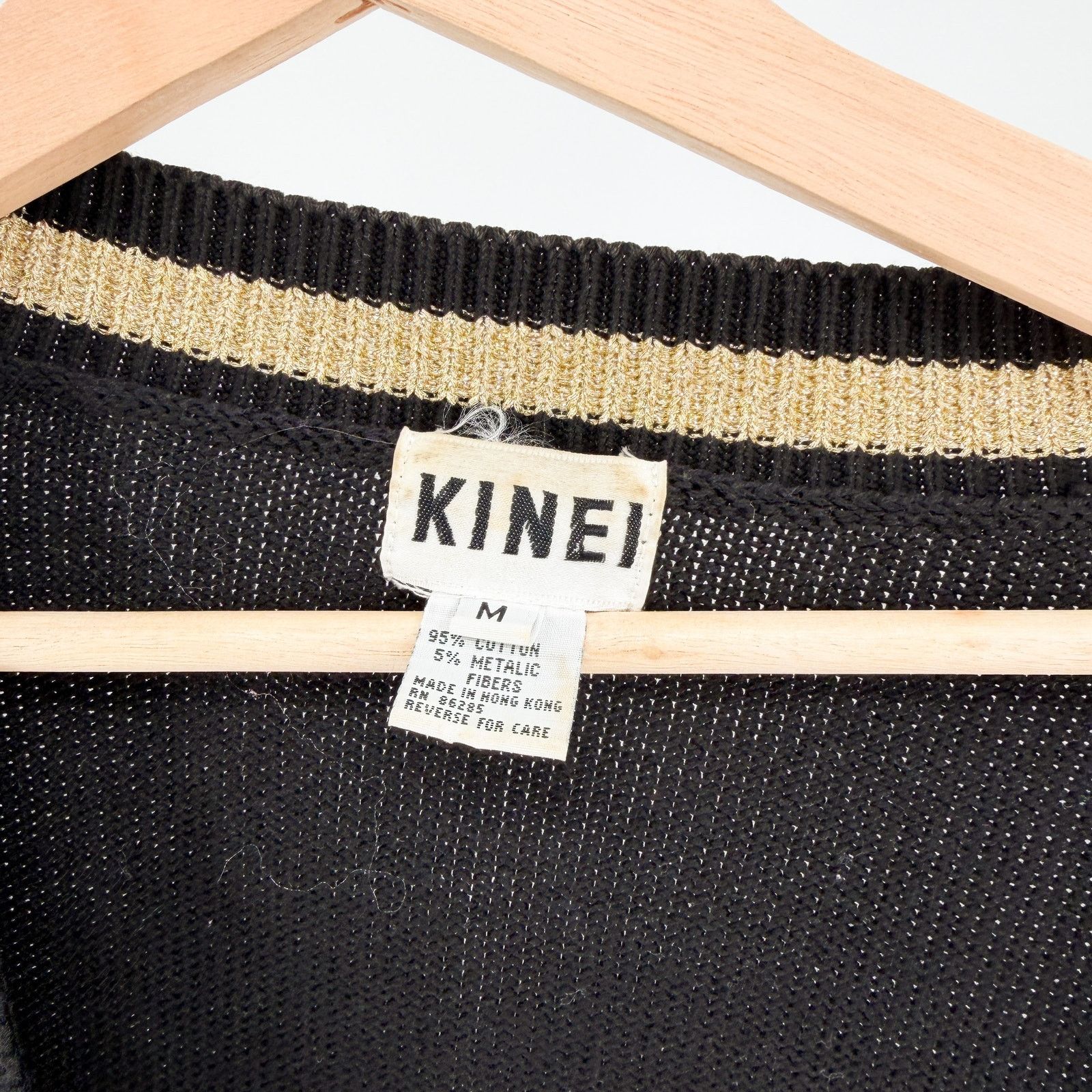 Vintage 80s Kinei Black Knit Travel Patch Varsity Cardigan Sweater Size M / US 6-8 / IT 42-44 - 7 Thumbnail