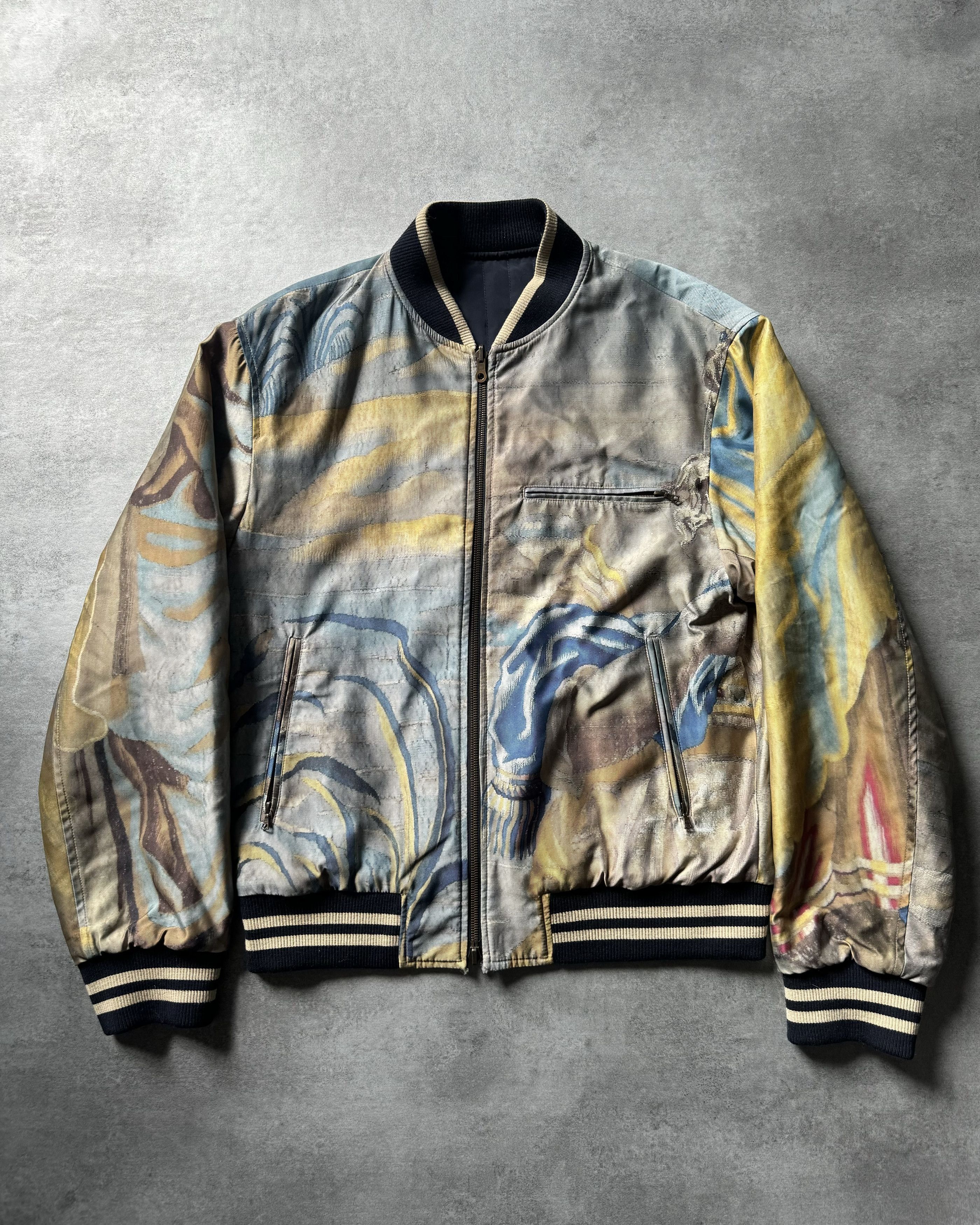 image of Archival Clothing x Dries Van Noten Ss2017 Dries Van Noten Aqua Reversible Bomber Jacket in Print (