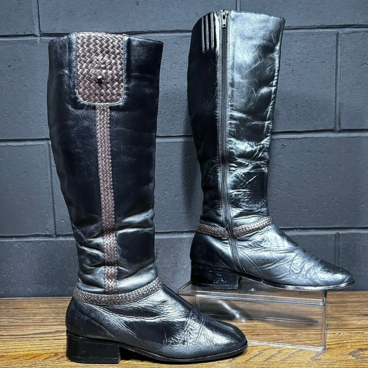Other G. WIZ Black Leather Square Toe Knee High Campus Boots Size US 9.5 / IT 39.5 - 2 Thumbnail