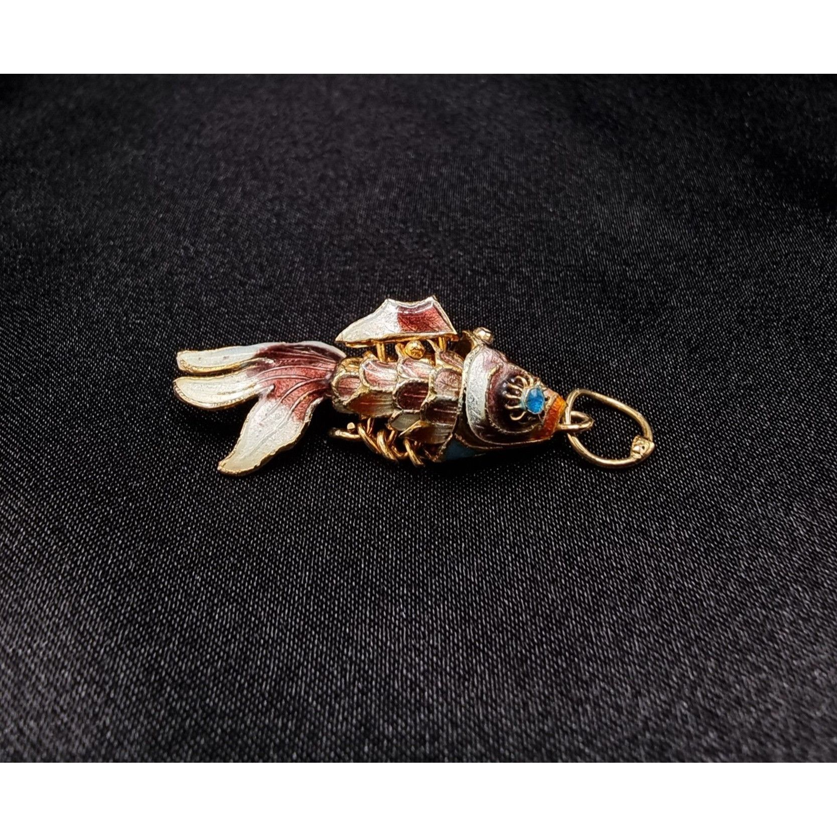 Vintage Vintage Chinese Movable Articulated Goldfish Pendant With En Size ONE SIZE - 1 Thumbnail