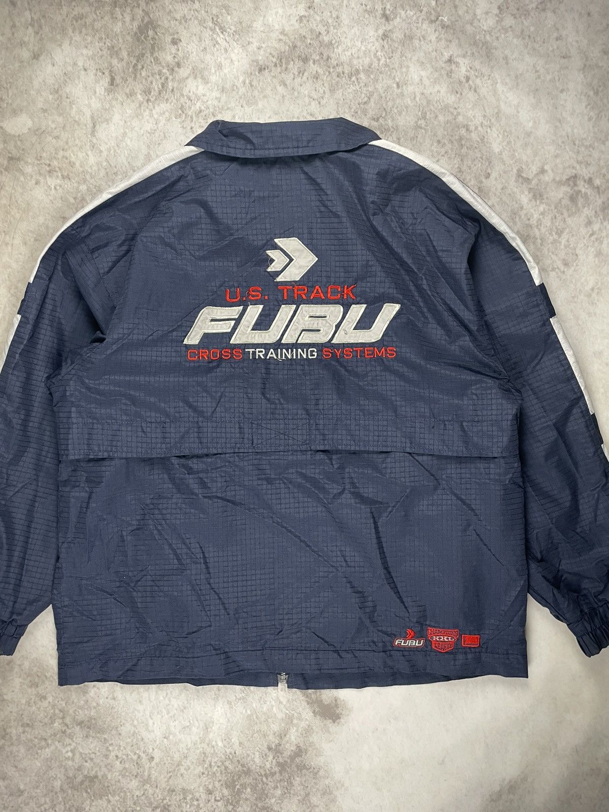 image of Fubu Vintage Retro 90's Rap Windbreaker Jacket Boxy in Navy, Men's (Size 2XL)