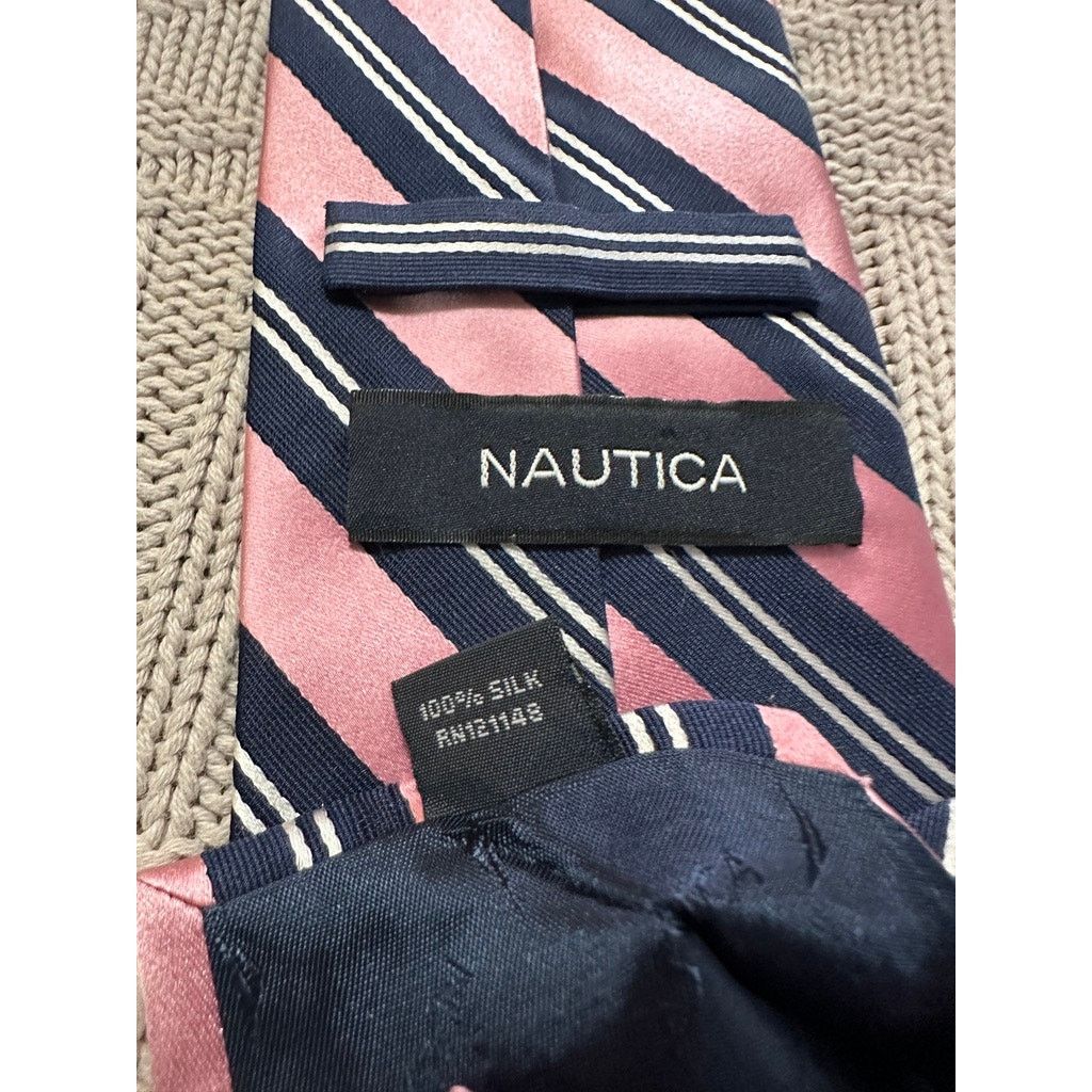 Nautica Nautica pink and navy striped silk tie Size ONE SIZE - 3 Thumbnail