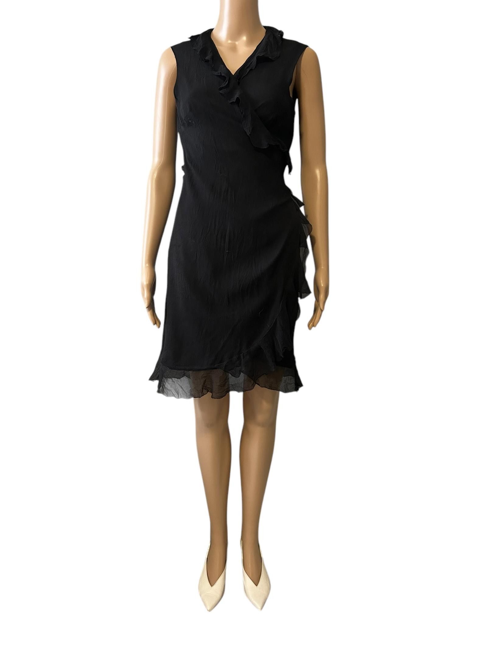 Designer Elegant Black Ruffle Dress Size 32" / US 10 / IT 46 - 2 Thumbnail