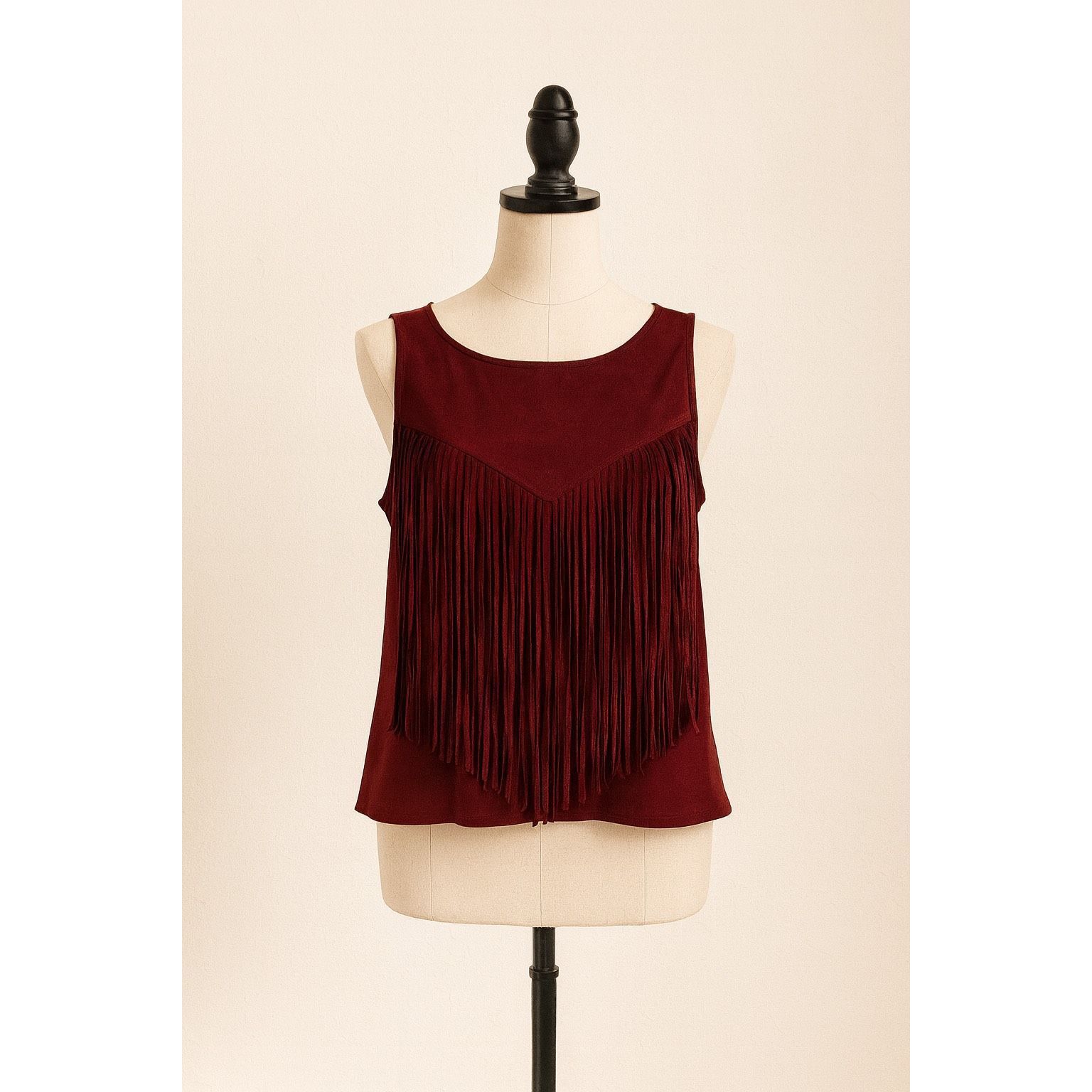Other Socialite XS Wine Faux Suede Fringe Tank Top – Boho Western Size XS / US 0-2 / IT 36-38 - 1 Thumbnail